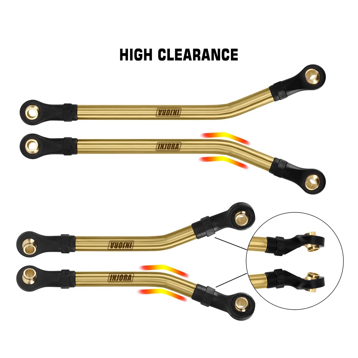 INJORA 8PCS Ottone Gioco Elevato Set di Collegamenti per 1/18 RC Crawler TRX4M High Trail K10