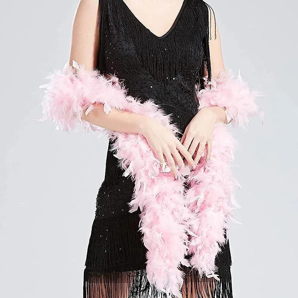 Tacchino Boa di Piume, Sciarpa di Piume da Donna Accessorio per Costumi con Occhiali da Sole Senza Cornice a Forma di Cuore per Cosplay, Carnevale, Festa a Tema(200CM, Rosa)