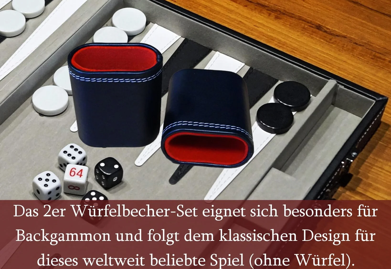 Set di 2 bicchieri cubi in ecopelle, colore nero/rosso, con rivestimento interno in feltro, per giochi a cubetti, backgammon, in feltro shaker P-16213