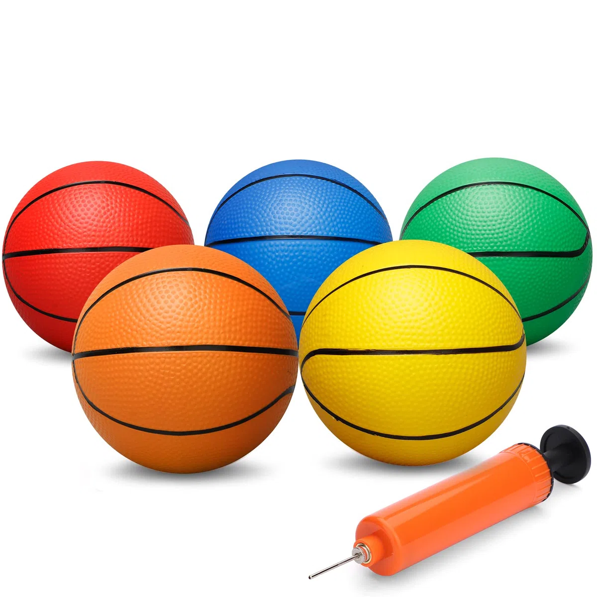 Mini Hoop Pallacanestro in gomma da 7 pollici per bambini Toddlers Replacement Basketball Beach Ball Small Bouncy Balls 4 palline e 1 palla Pump