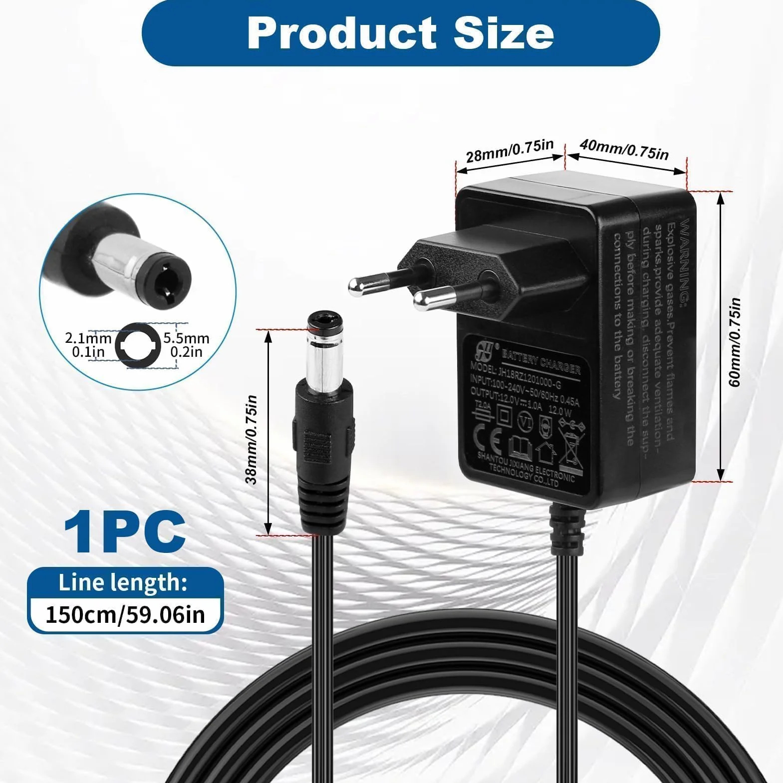 Caricatore da 12 V 1 A per bambini auto elettriche, adattatore di alimentazione con spina europea per veicoli elettrici, moto, SUV, ATV, quad, trattore e altri veicoli da 12 V 1000 mA – nero