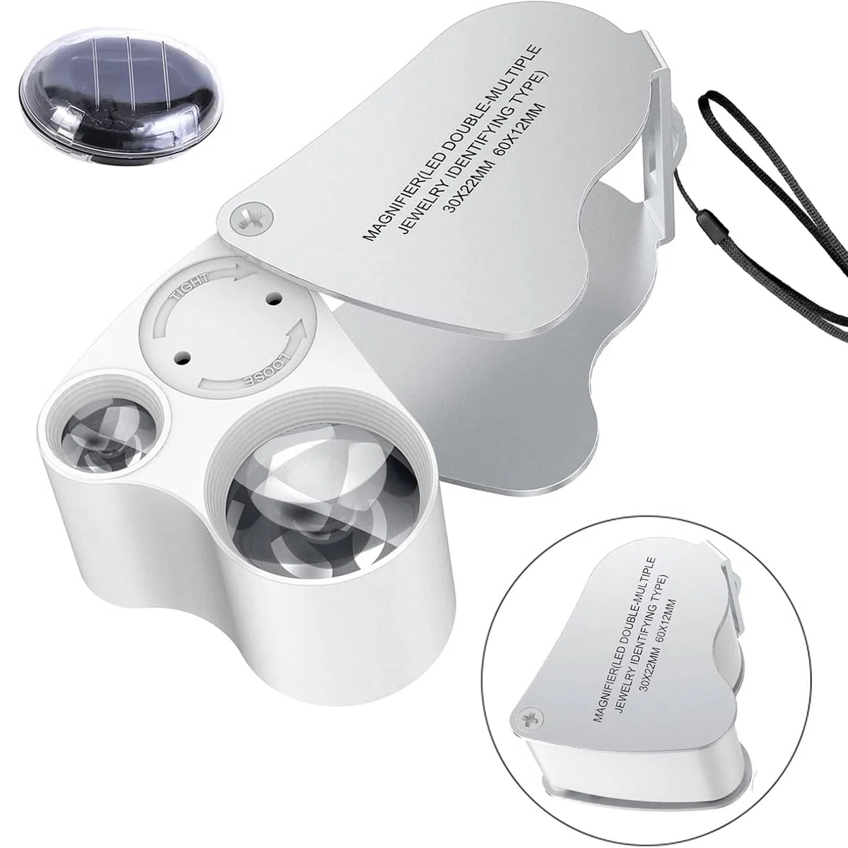 Lente D'ingrandimento Gioielliere Orologiaio con illuminazione, 30X 60X Due Lente, Microscopio Tascabile, Mini Microscopio Portatile, LED Lenti Di Ingrandimento, Bianco