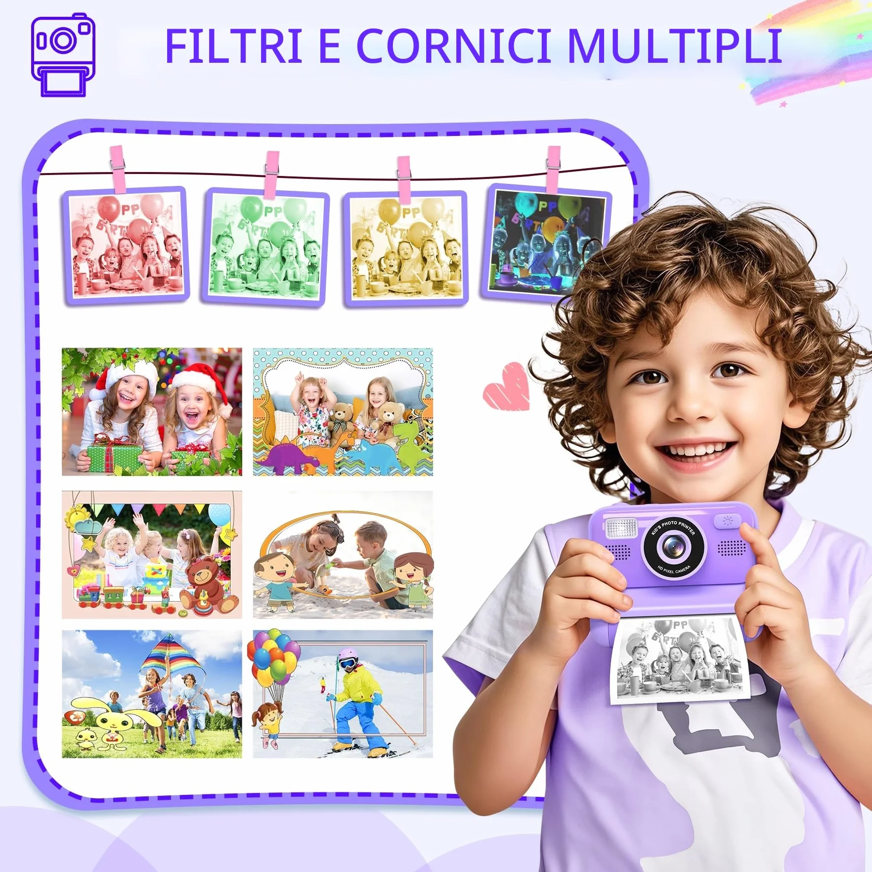 Subtail Fotocamera istantanea per bambini, 1080P, fotocamera istantanea per bambini, fotocamera digitale per selfie con 32 GB, giocattolo di compleanno a partire da 3-12 anni(Viola)