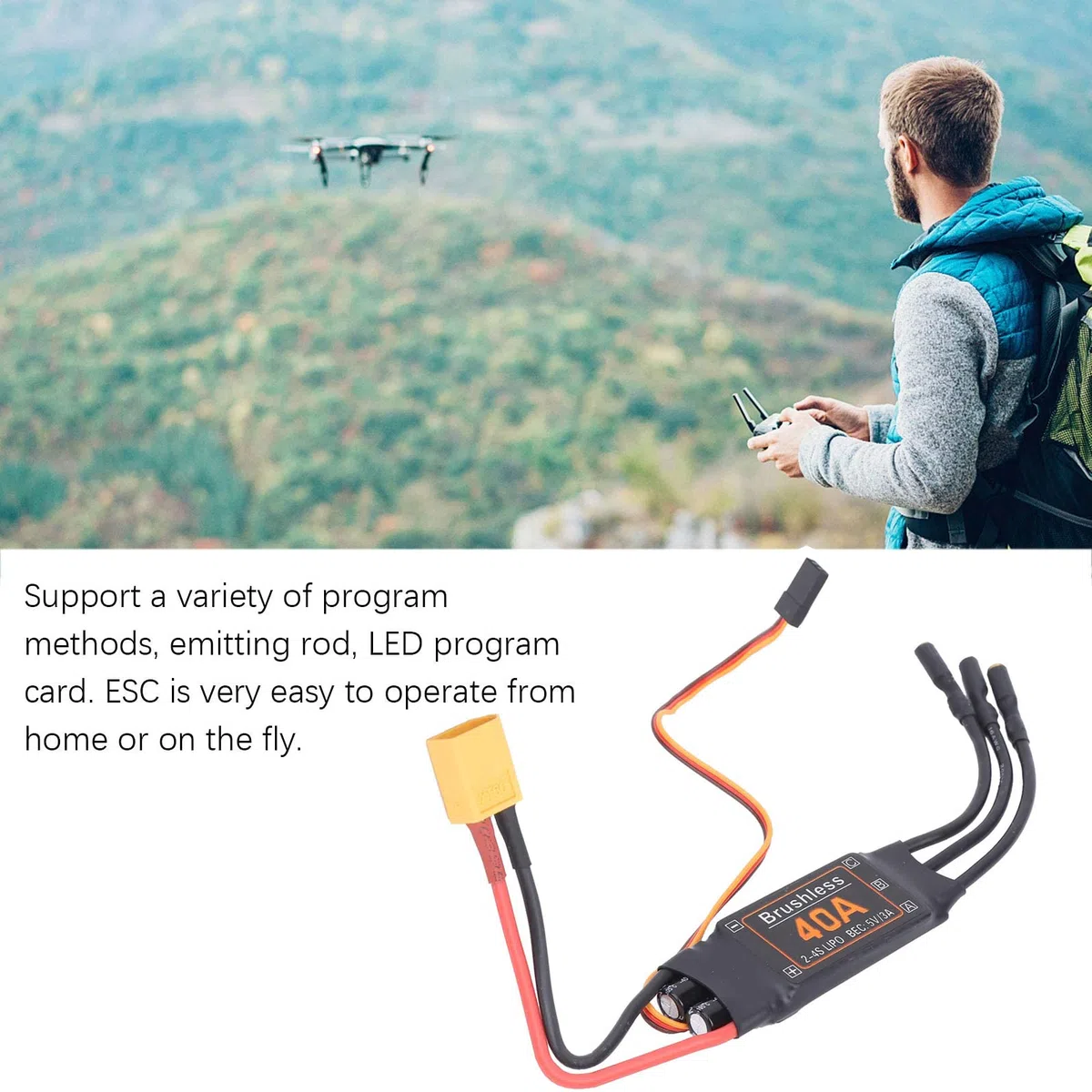 WANGCL 40A Brushless ESC con connettore XT60 Brushless Motor Controller di velocità elettrico BEC Uscita: 5V/3A per RC Car Monster Truck Crawler Truck Drone