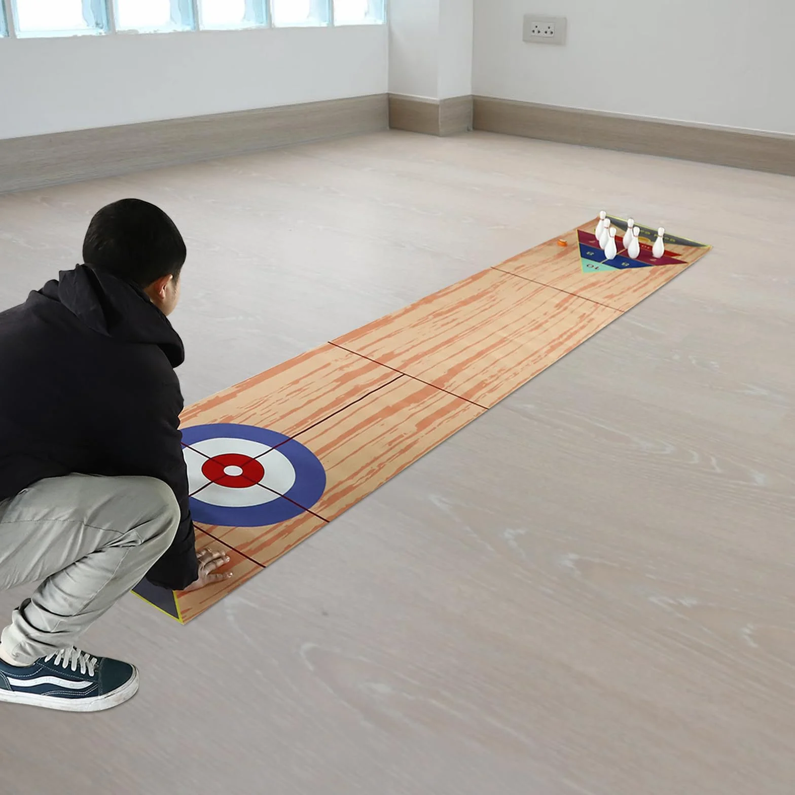 Set di giochi da tavolo 3 in 1, shuffleboard bowling curling, gioco di famiglia, con 2 aste di spinta e 8 arricciature e 6 pin, tavolo Top Games per casa, ufficio, feste