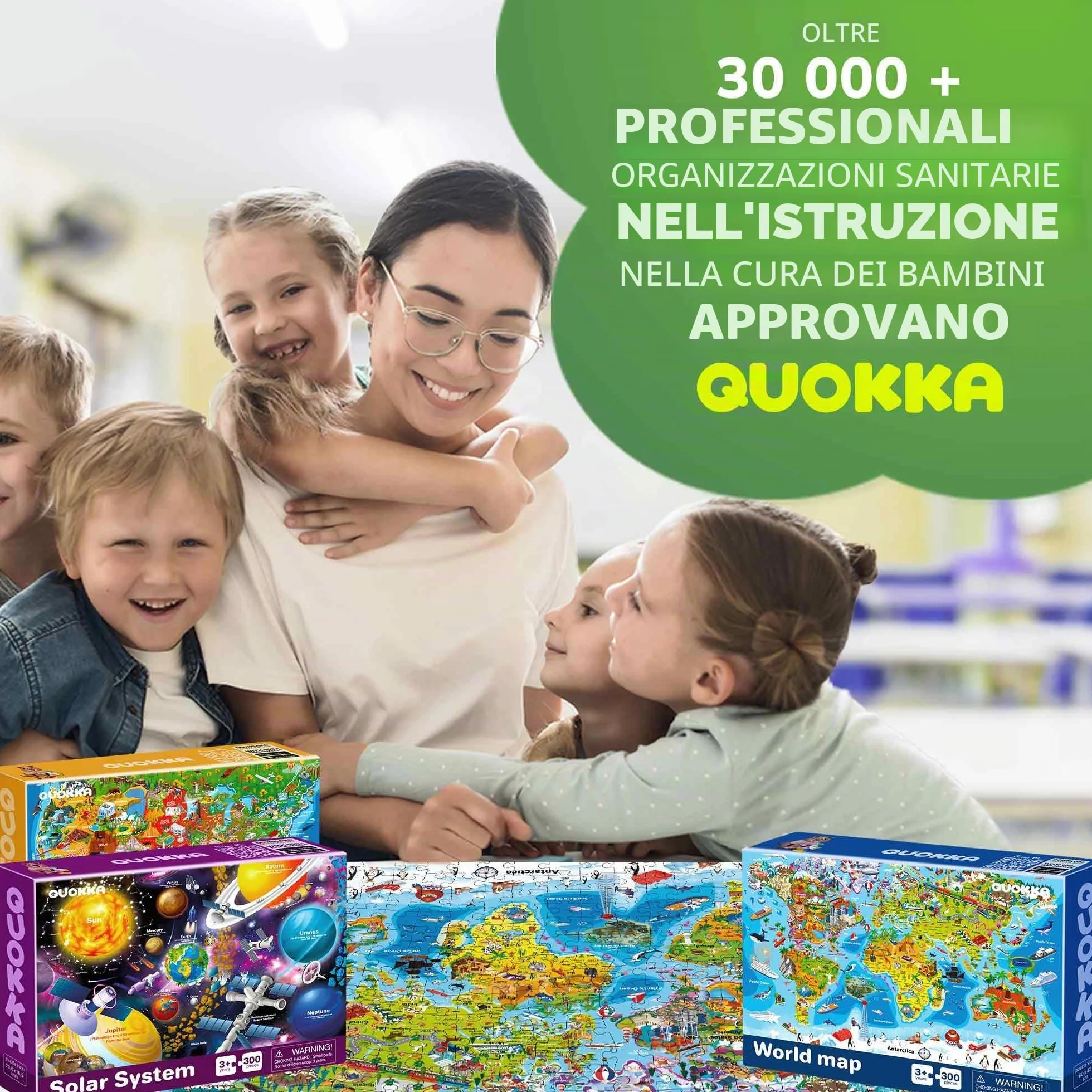 QUOKKA Puzzle 100 Pezzi Bambini 4 5 6 Anni – Set di 3 Puzzle Mappamondo Bambini 6 7 Anni – Gioco Educativo con Spazio Europa e Mappa del Mondo – Giocattolo Regalo per Ragazzi e Ragazze dai 4 ai 9