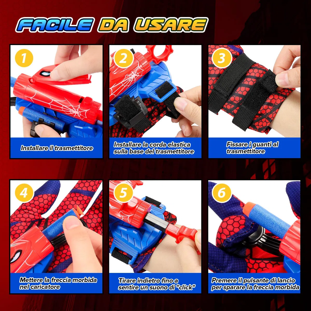 Braxel Giochi Bambini 5-10 Anni, Spara Ragnatele Giocattolo Regalo Bambino 5-10 Anni Maschio Set di 2 Guanti Giochi Bambino 5 6 7 8 9 10 Anni Regali Natale per Bambini
