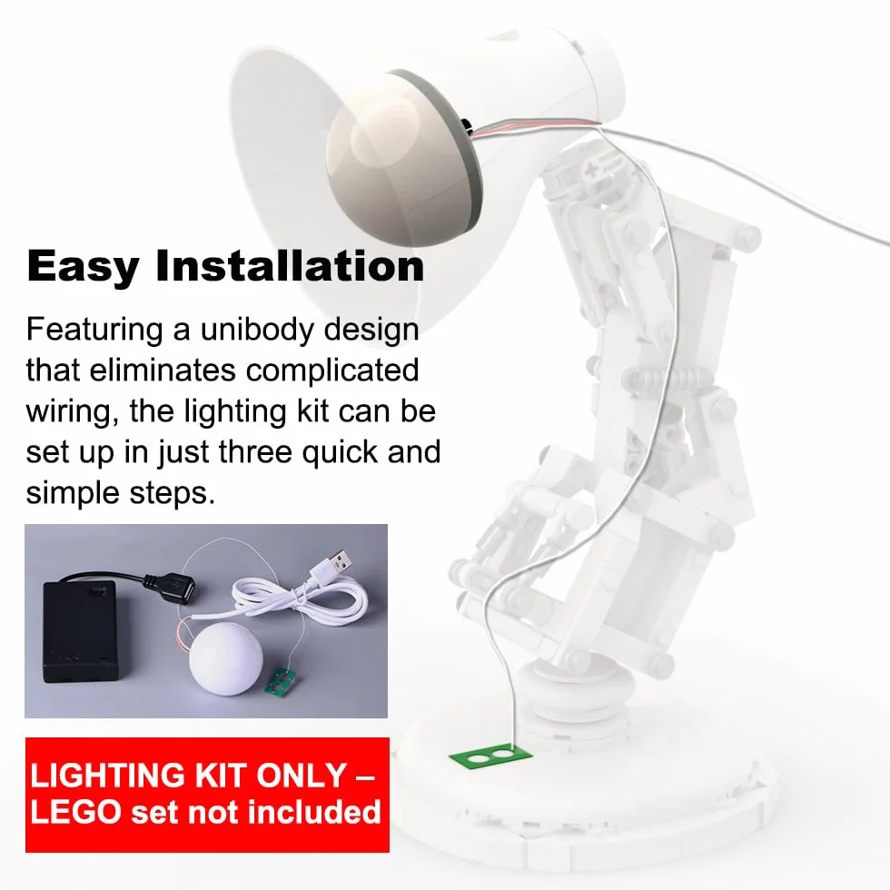 Kit di luci a blocchi di costruzione compatibile con Lego 21357 Pixar Luxo Jr- Interruttore touch di controllo 3 colori e LED dimmerabili Cavo USB da 43 pollici, facile da installare, set di