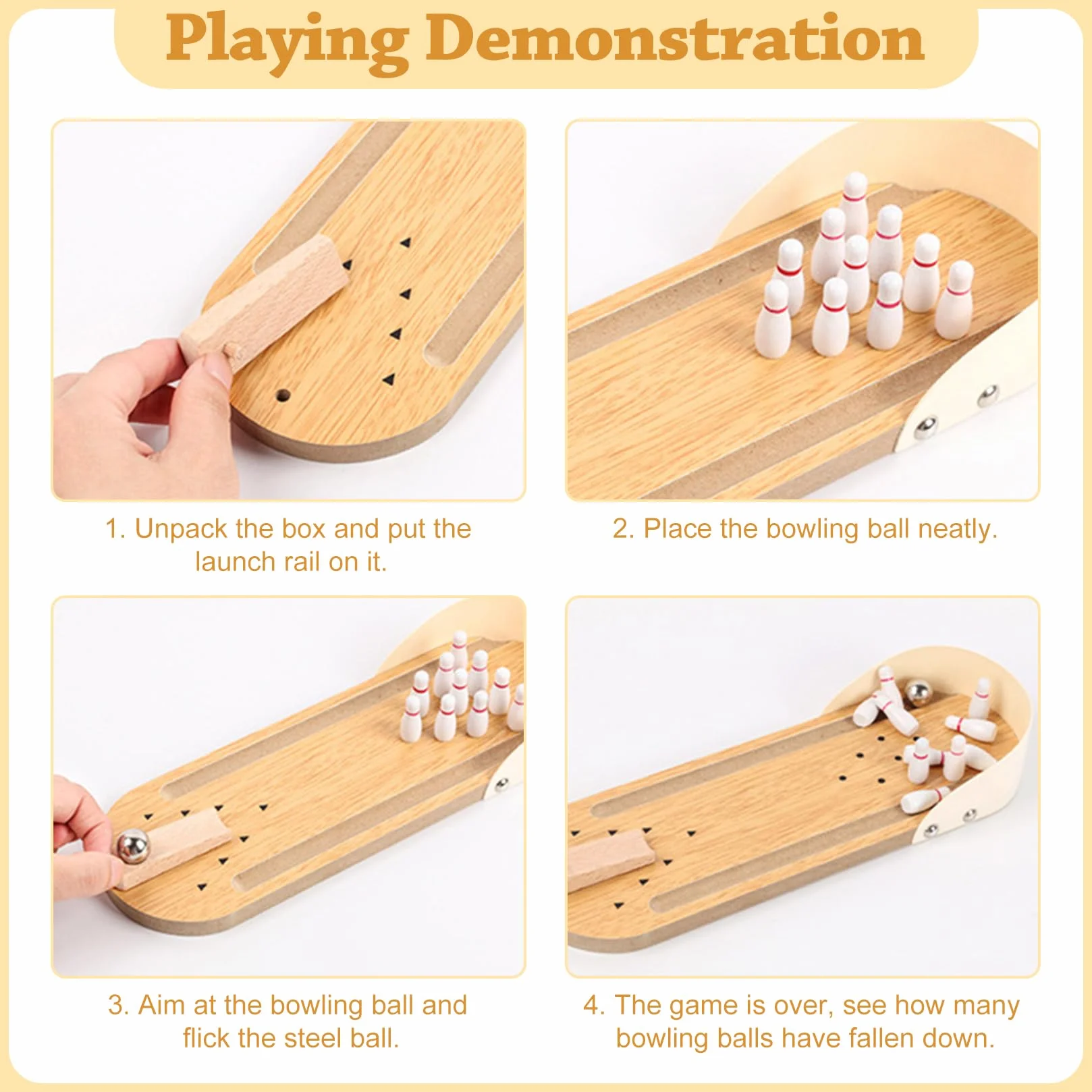 Birilli Bowling Bambini Set da Bowling per Bambini Mini Pista da Bowling con 10 Birilli con Scrivania in Legno Regalo di Babbo Natale Segreto per Adulti E Bambini dai 3 Anni in su