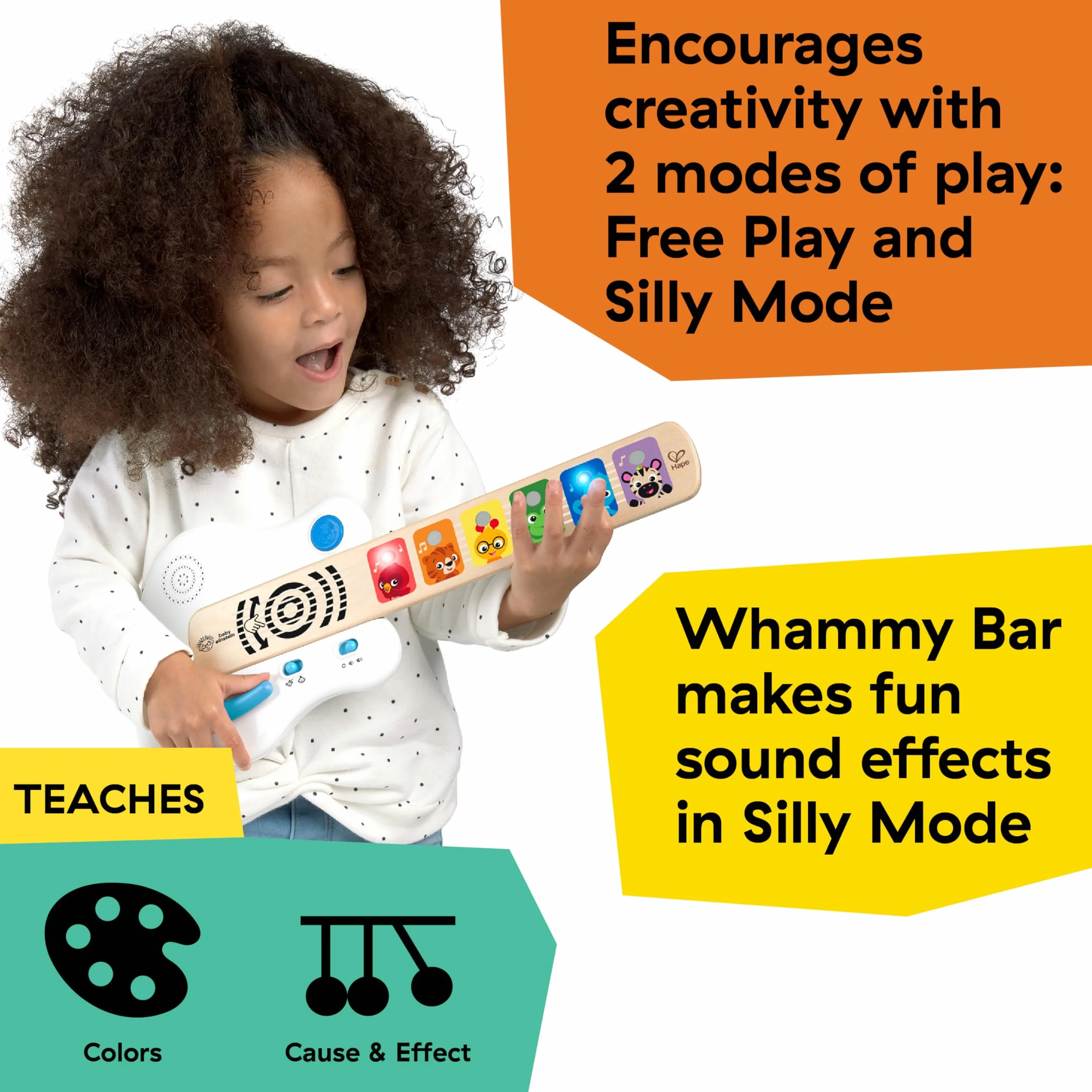 Baby Einstein, Hape, Chitarra Elettronica, Strum Along Songs Magic Touch, Giocattolo Musicale in Legno, 2 Modalità di Gioco, Strumenti Musicali per Bambini, dai 6 Mesi+