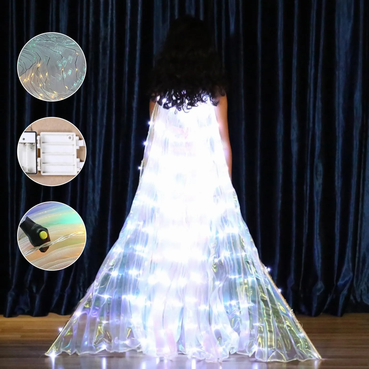 Ala di danza del ventre, ali luminose per bambini, chiusura in con aste telescopiche, 2 modalità di controllo della luce LED, ali di farfalla, per Carnevale, palcoscenico, Natale, feste di