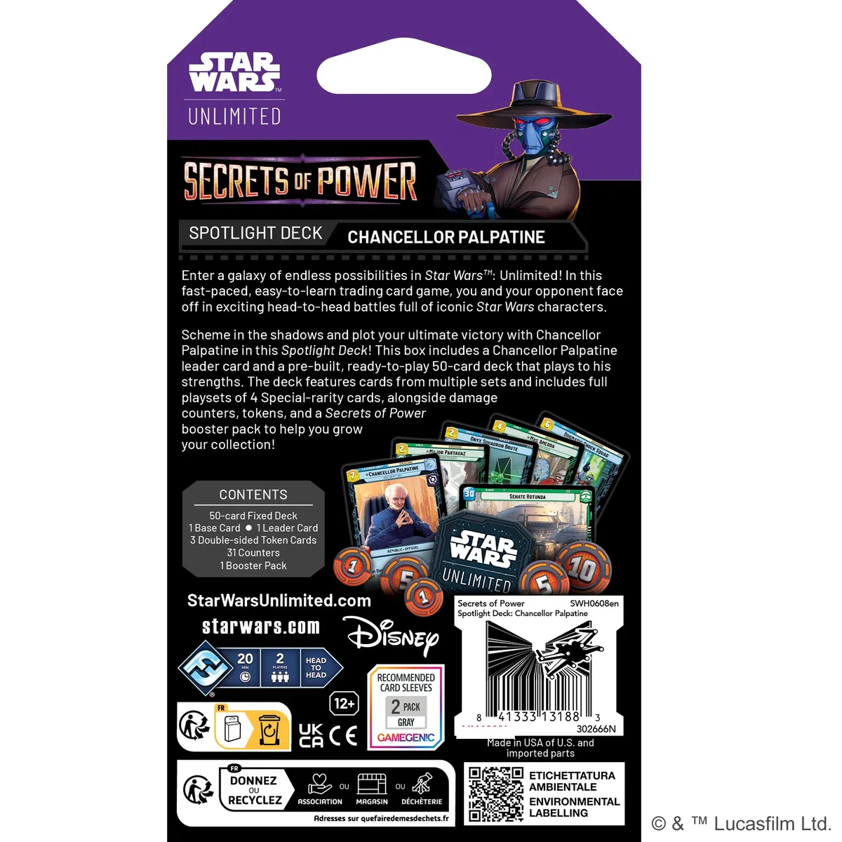 Asmodee Star Wars: Unlimited TCG Secrets of Power Chancellor Palpatine SPOTLIGHT DECK - Pre-Built 50-Card Ready-to-Play Deck with Booster Pack, Ages 12+, 2+ Players, 20 Minute Playtime