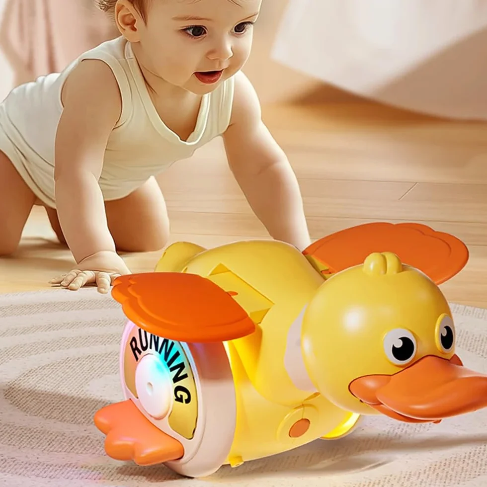 Paperella che striscia, giocattolo per bambini di 1 anno, con controllo del suono e della velocità, ricaricabile tramite USB, per bambini dai 6 mesi ai 5 anni