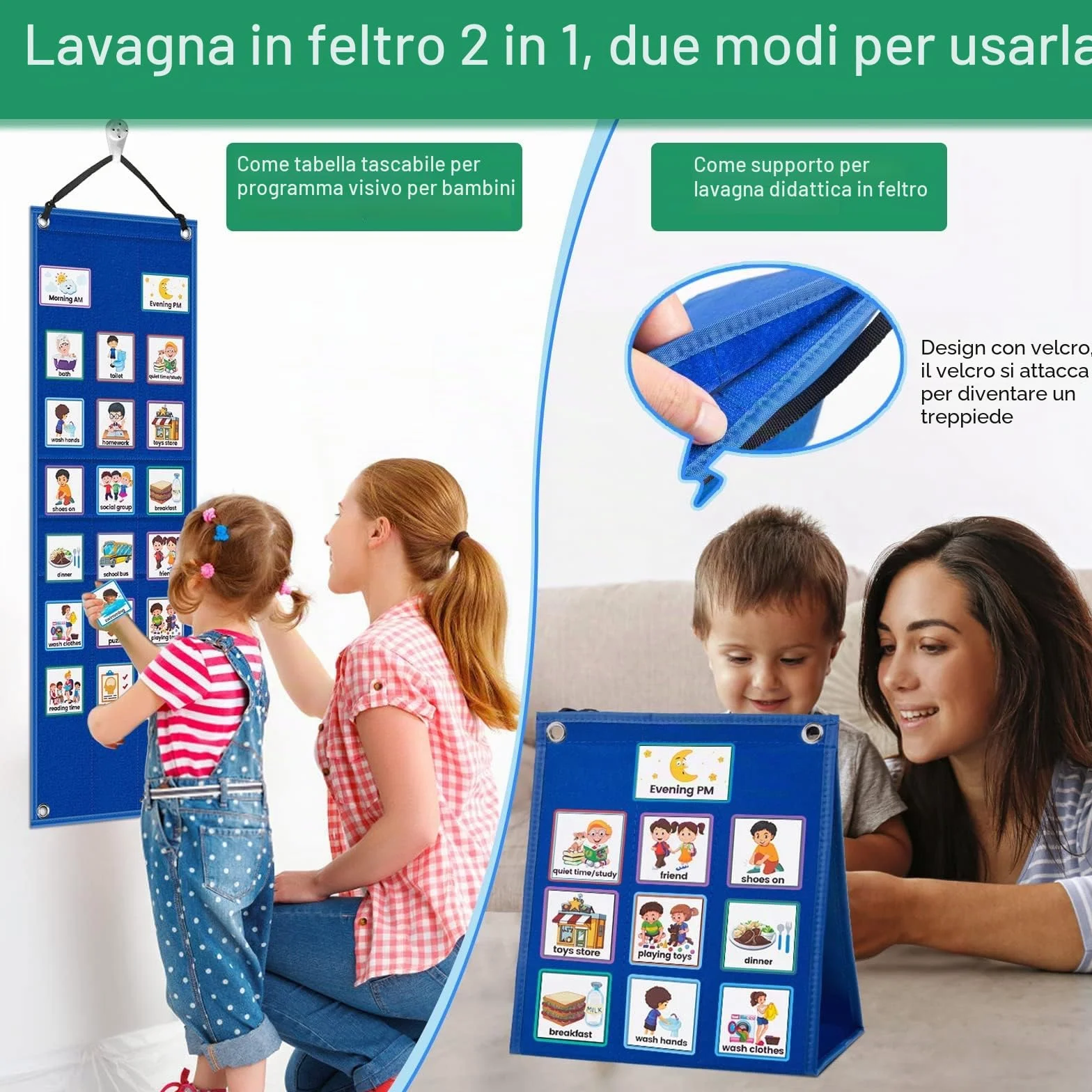 IKIGOAL Tabella del calendario della pianificazione visiva dei bambini, 2 in 1 grafico di routine quotidiana dell'autismo con 70 carte materiali