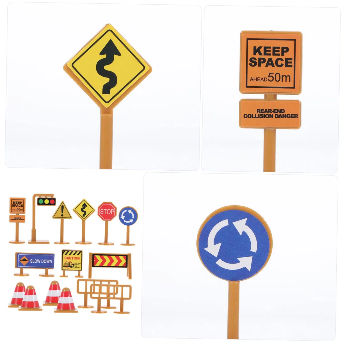 Set 2 Kit Segnali Stradali Giocattolo in Plastica per Bambini, Mini Barricate e Cartelli di Segnaletica, Gioco Educativo di Sicurezza Stradale e Apprendimento Creativo