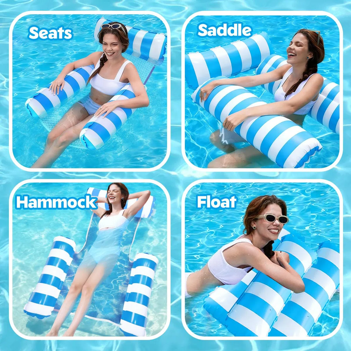 Materassino Mare XL,4 in 1 Amaca Galleggiante,Amaca Gonfiabile da Mare Portatile con 2 Custodia impermeabile per telefono,122 * 112cm per Adulti e Bambini Piscina e Spiaggia
