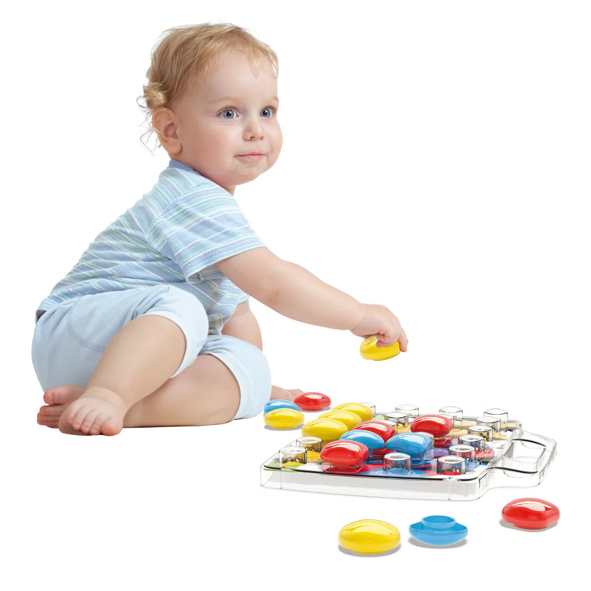 Quercetti FantaColor Baby Gioco Educativo per Bambini 1-4 anni con Bottoni Colorati, Schede Mosaico Bambini e Tavoletta Trasparente, Giochi bambini 2 Anni, Regalo Bimba 1 Anno, Giochi Creativi 2 Anni