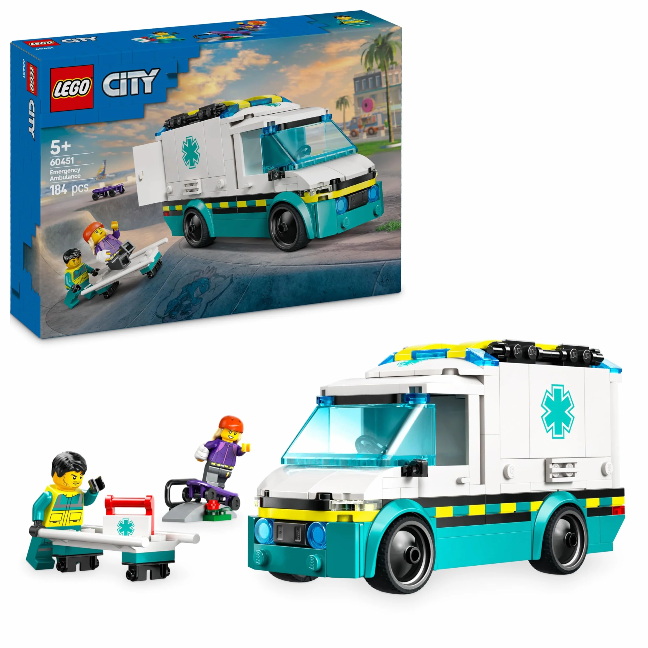 LEGO City Emergency Ambulance Toy with 2 Minifigures - Educational Learning Toys for 5+ Year Old Boys & Girls - Gift Ideas for Birthdays & Holidays - 60451