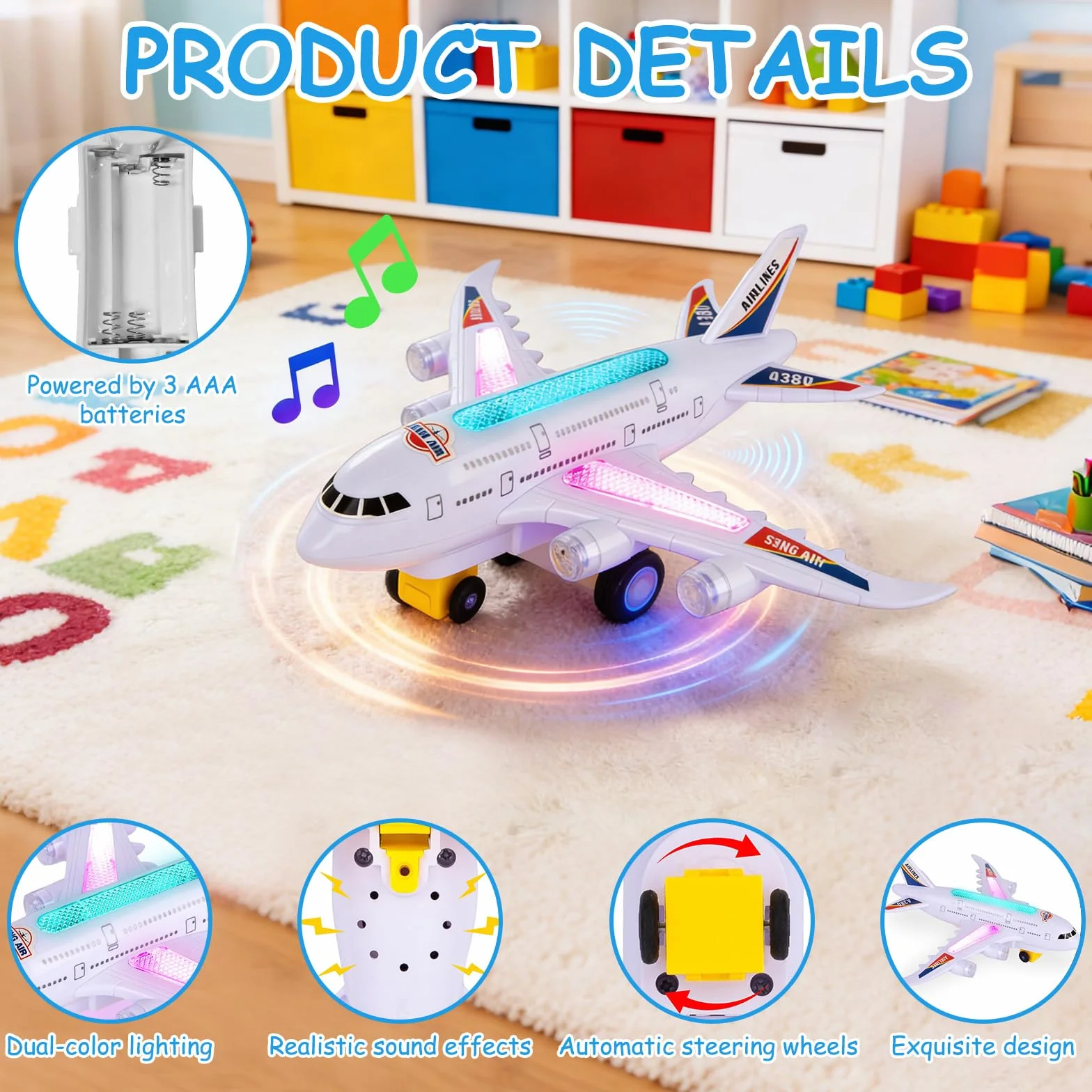 KATELUO Aereo Giocattolo con Luci e Suoni, Aeroplano Giocattolo Bambini, Funzione Bump and Go, Giocattoli Aereo per Ragazzi e Ragazze, Aeroplano di Giocattoli, Regalo di Compleanno per Bambini