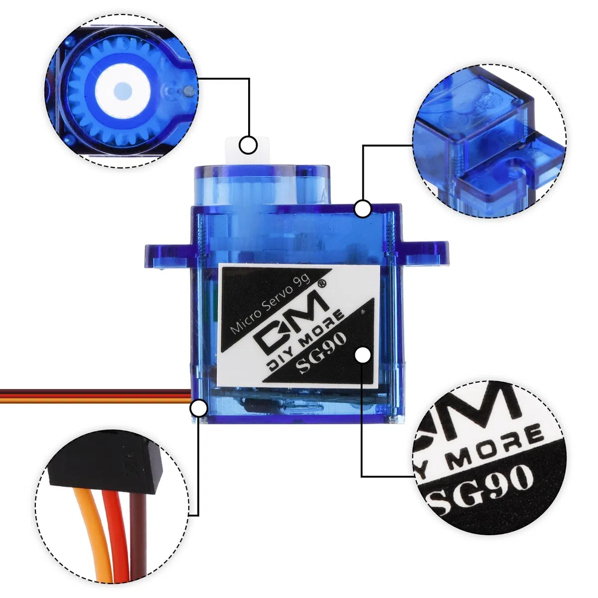 diymore 4 Pezzi SG90 9G Micro Servo Motore per Braccio Robot RC,Mano,Elicottero Barca Aeroplano Auto Veicoli Modelli di Controllo,Servos Mini Micro Motore