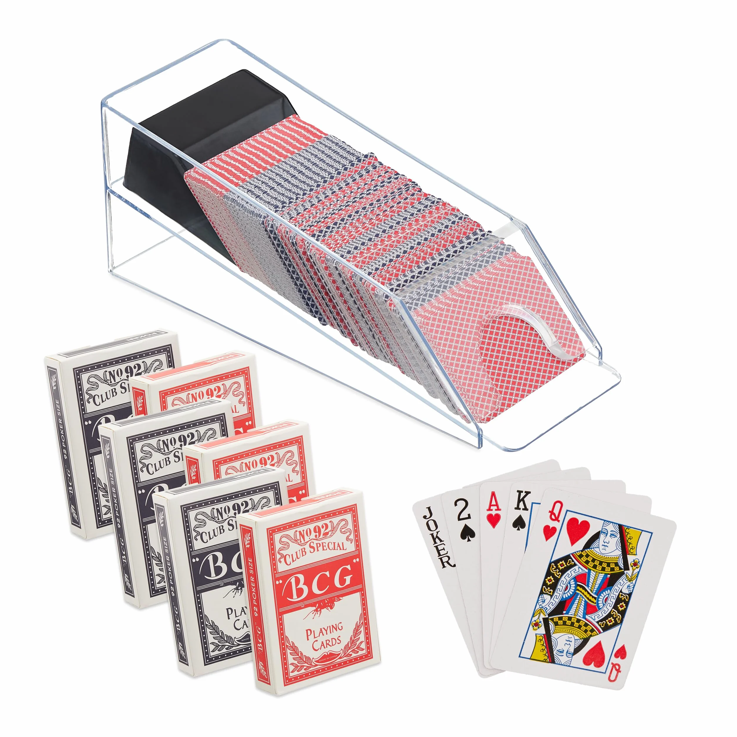 Relaxdays Distributore Carte da Gioco Dispenser 6 Mazzi Dealing Shoe Black Jack 10x10x29 cm Trasparente Nero