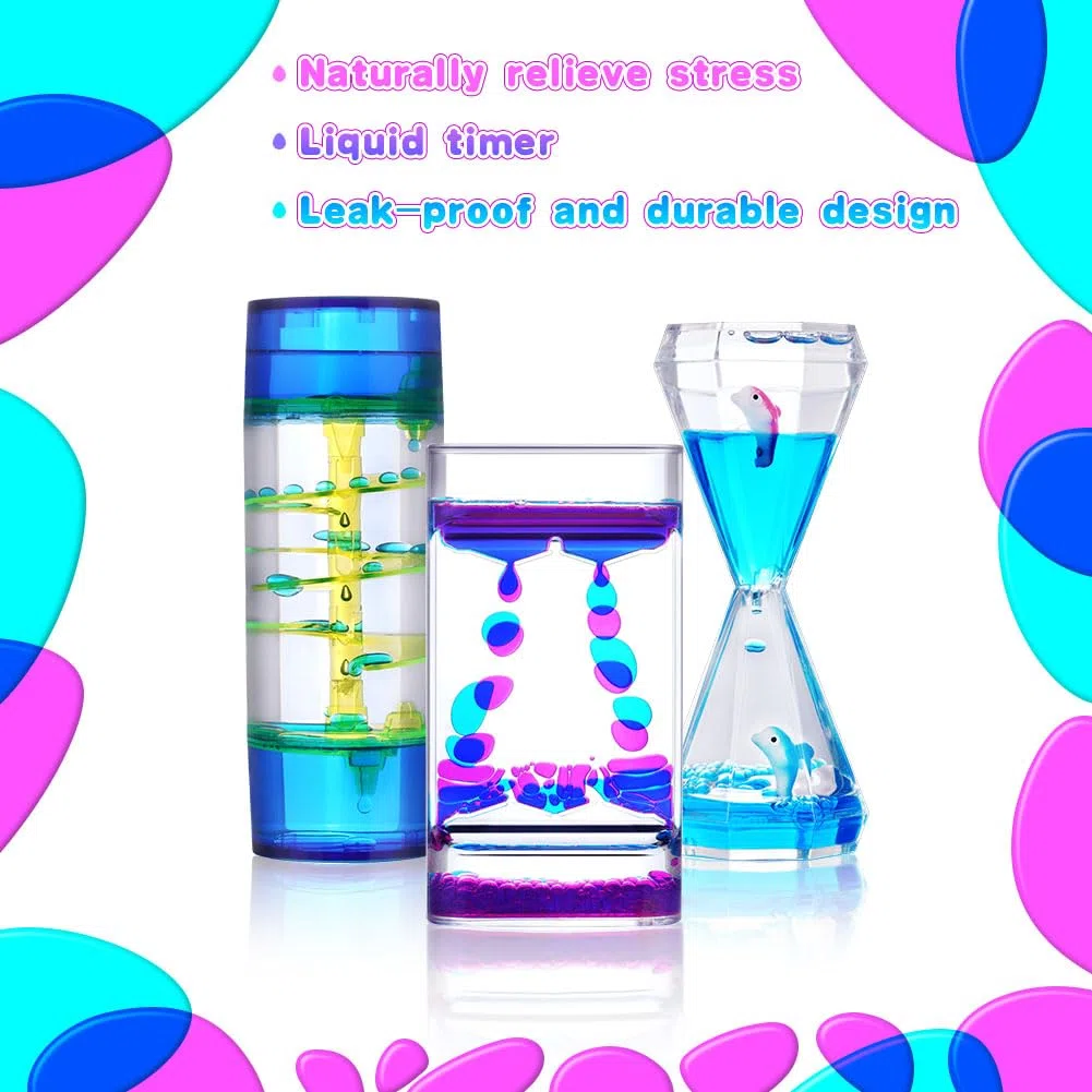 OSDUE Timer sensoriale liquido, Clessidra Timer, 3 Pezzi Set di timer a Clessidra, Home Ufficio Crafts Decor, Sollievo Dallo Stress, per Casa, Cucina, Gli Sport e i Giochi e Ufficio Timer