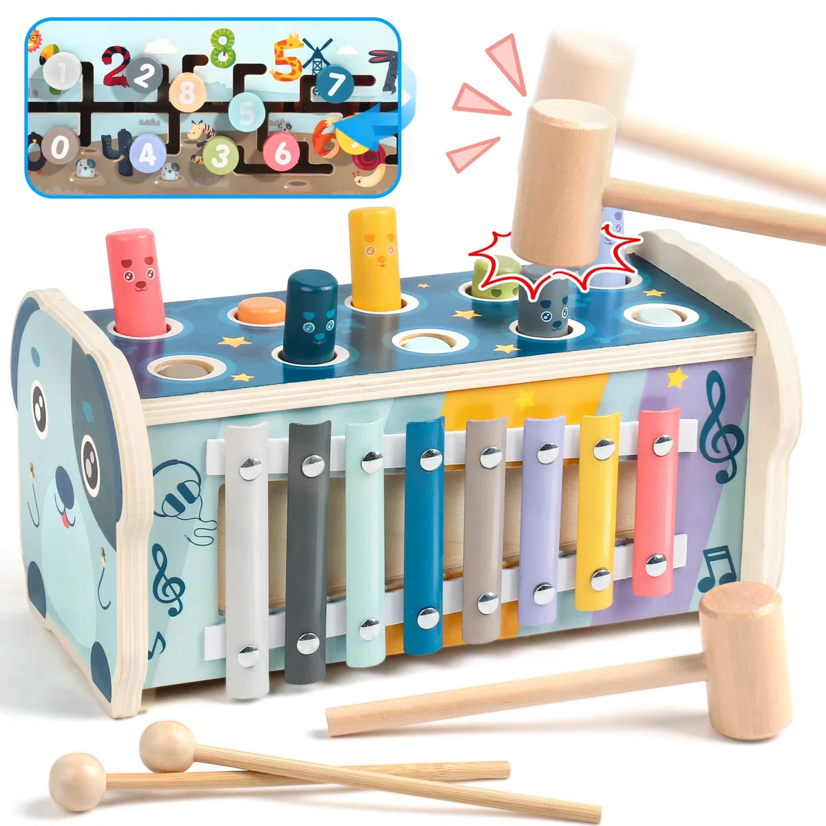 Fajiabao Giochi Legno Bambini 1 Anno con Xilofono/Acchiappa La Talpa Giochi Montessori 1 Anno Gioco Bambino Bimba 1 2 Anno Labirinto Digitale Regalo Natale Bambini 1 Anno