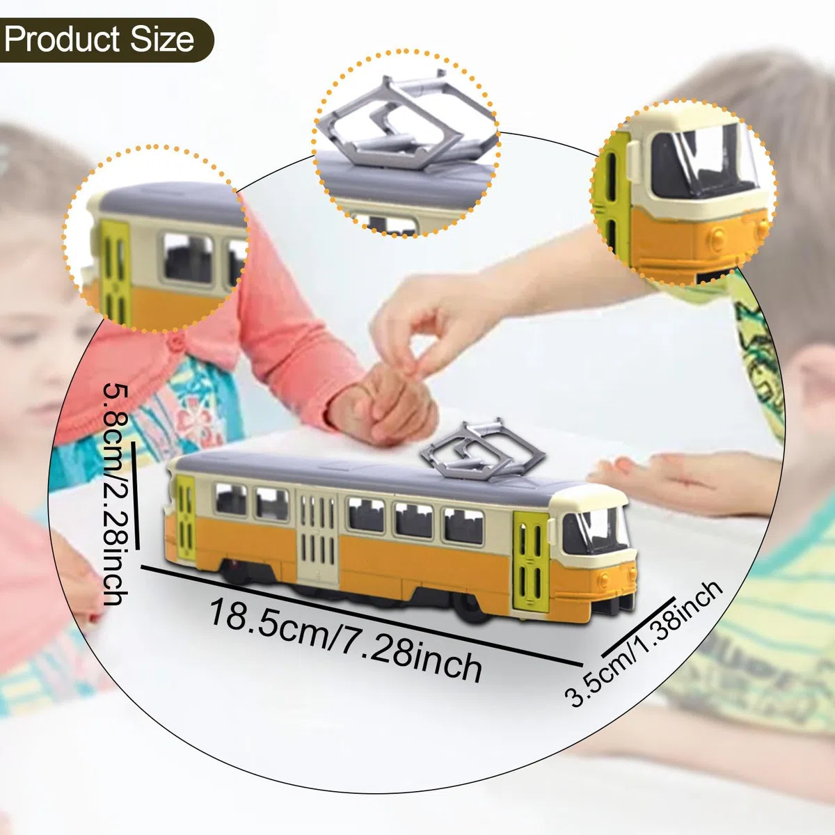 Tram Model Ornament 1/90 Decoro Realistico interattivo con Modello di Auto da Trasporto con appassionato di Auto Leggera e Musicale, Giallo