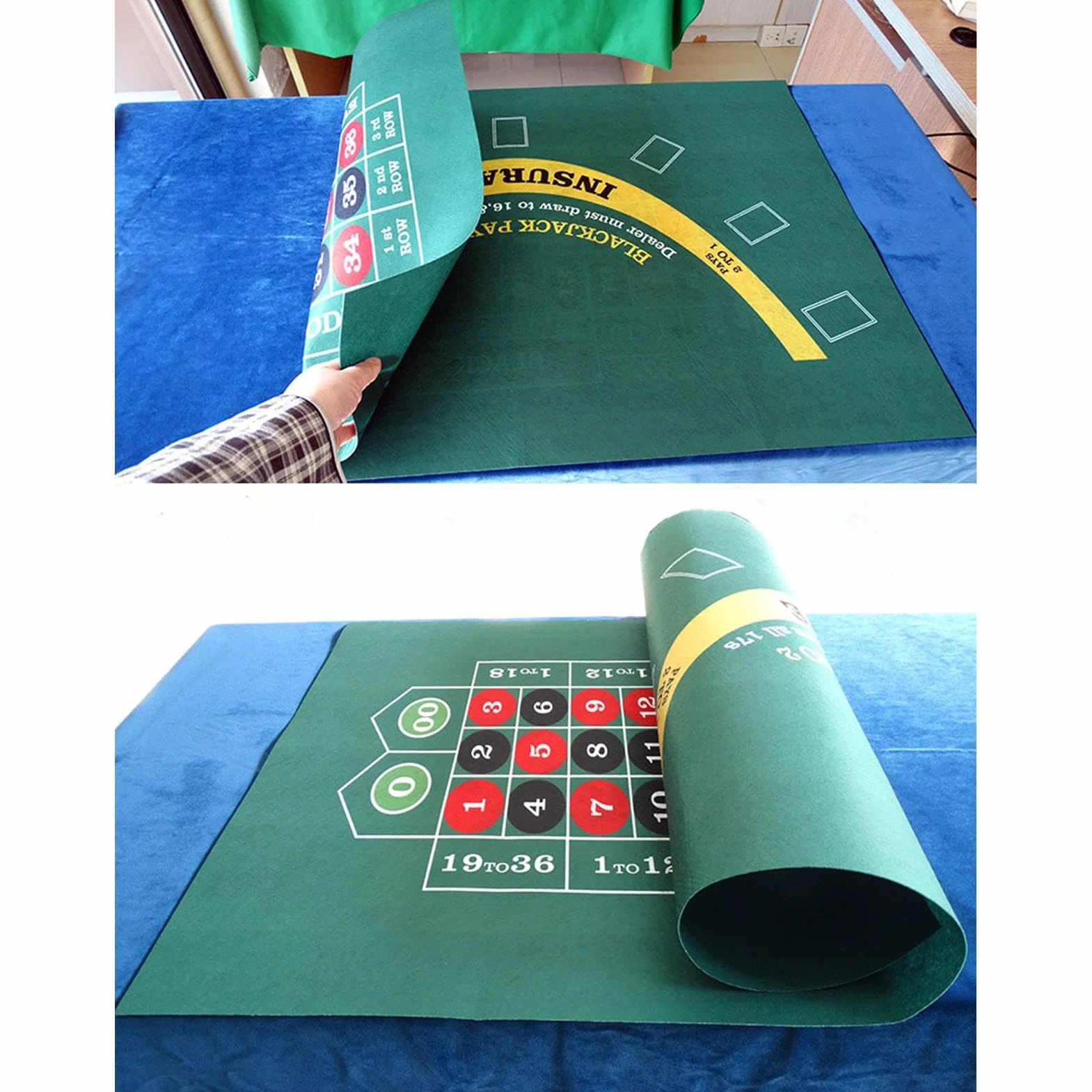 Tappetino da tavolo in feltro per casinò – verde Poker, Blackjack, Roulette | Tappetino da gioco portatile antiscivolo per feste di casinò a casa, facile installazione, serata di gioco e superficie in