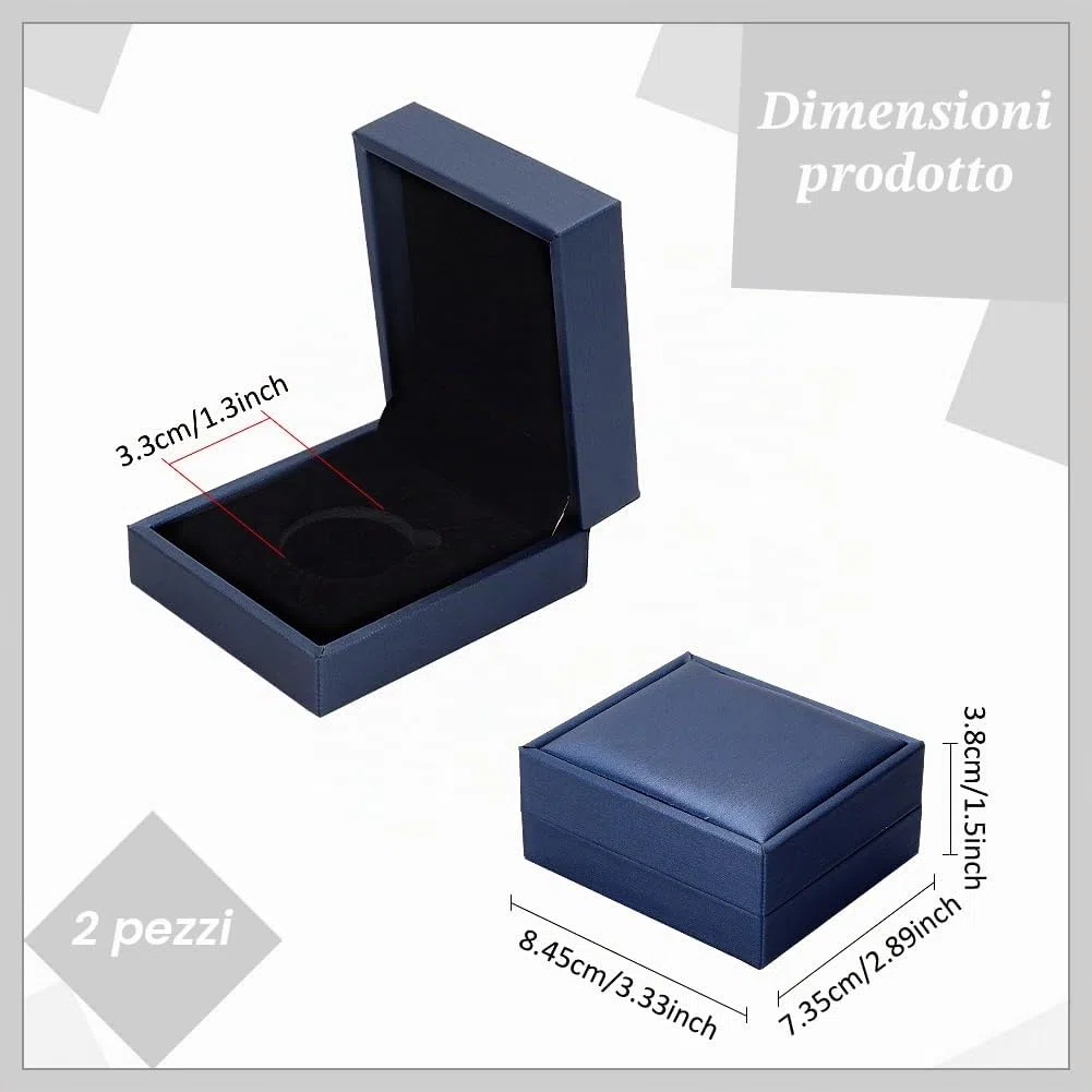 FINGERINSPIRE 2 scatole di presentazione di monete da 30 mm in acciaio blu rettangolare in similpelle con velluto per monete commemorative, medaglie, distintivi, confezione regalo