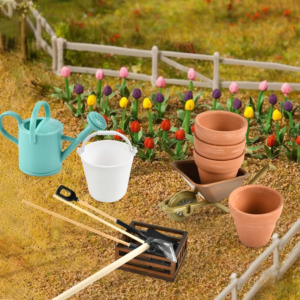 18 Pezzi Accessori per Giardino in Miniatura,Mini Casa Delle Bambole in Miniatura,Attrezzi da Giardinaggio Adatto per Decorare Mini Giardino
