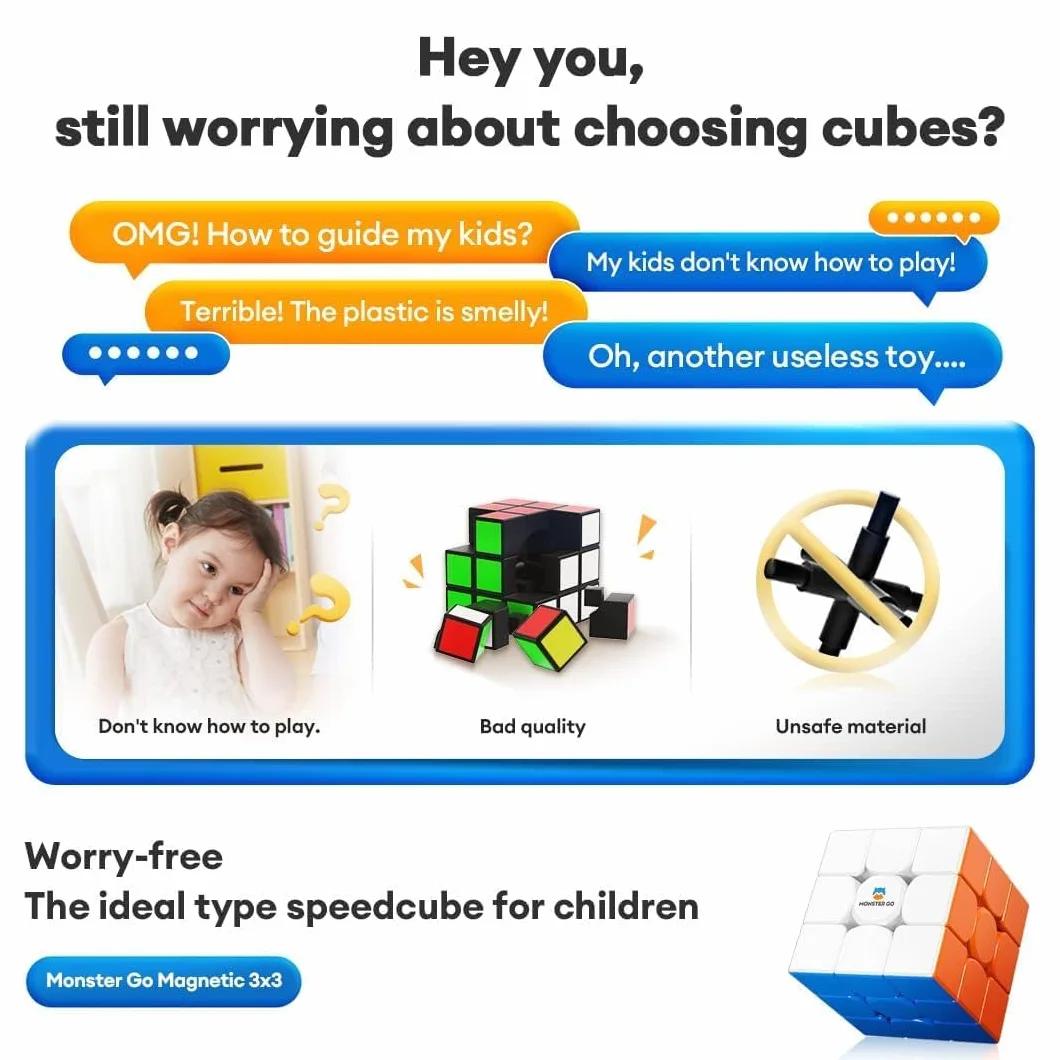 Monster Go Cubo di Velocità Professionale 3x3 Speed Cube, Magnetico Cubo Design Leggero 48 Magneti Integrati Speedcube Materiale Abs, Adatto a Principianti e Bambini, Nonché Come Regalo