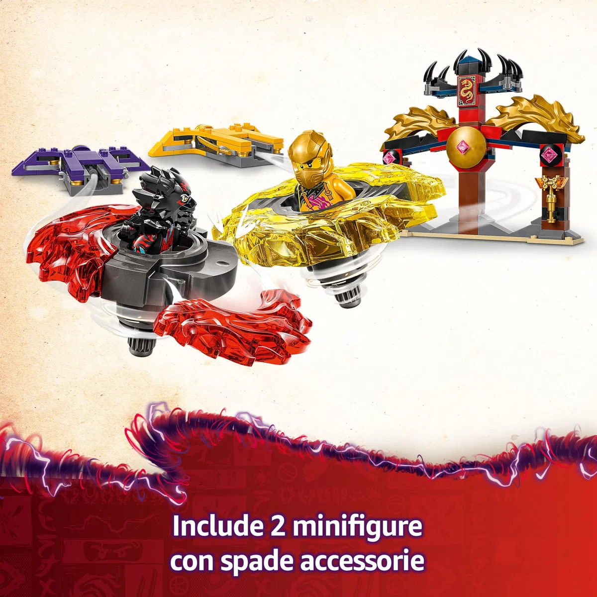 LEGO NINJAGO Battle Pack Draghi dello Spinjitzu - 2 Trottole Giocattolo, Tempio Costruibile, Elementi di Potere e 2 Minifigure, Giochi per Bambini e Bambine da 6 Anni da La Rivolta dei Draghi 71826