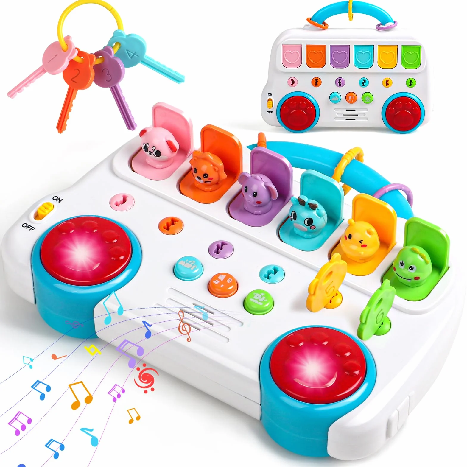 Giochi Bambini 1 Anno - Giochi Montessori 1 Anno 6 Animali Giocattolo per Bambini con Musica e Chiavi, Gioco Bimba Gioco Bambino Giocattoli Educativi Interattivi Bambino Regalo Bimbo Bambina 1 2 Anni
