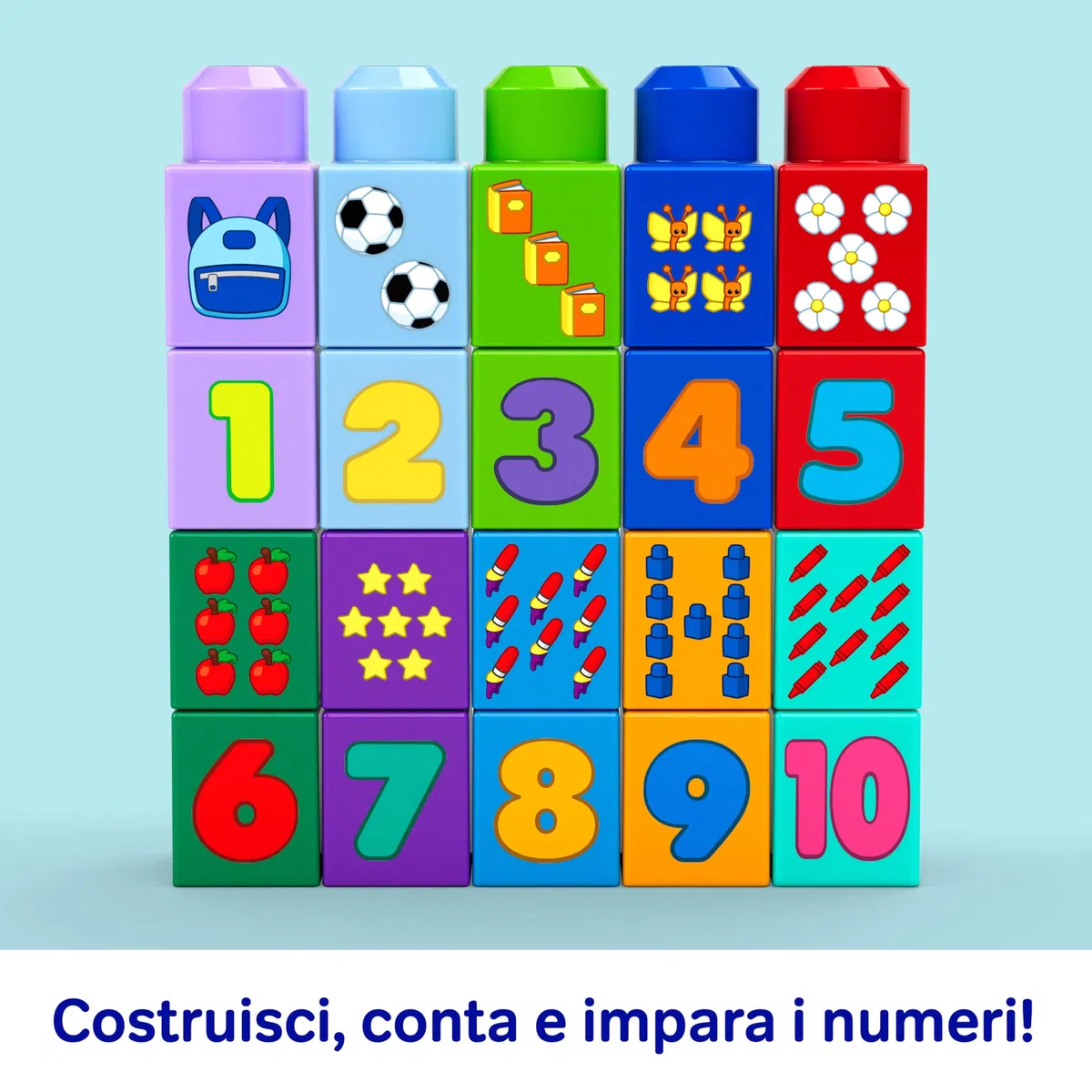 MEGA Bloks - Scuolabus Costruisci e Impara, Set con 45 Blocchi da Costruzione per Imparare i Numeri e a contare, scuolabus Giallo e Decorazioni Inclusi, 1+ Anni, JKG34