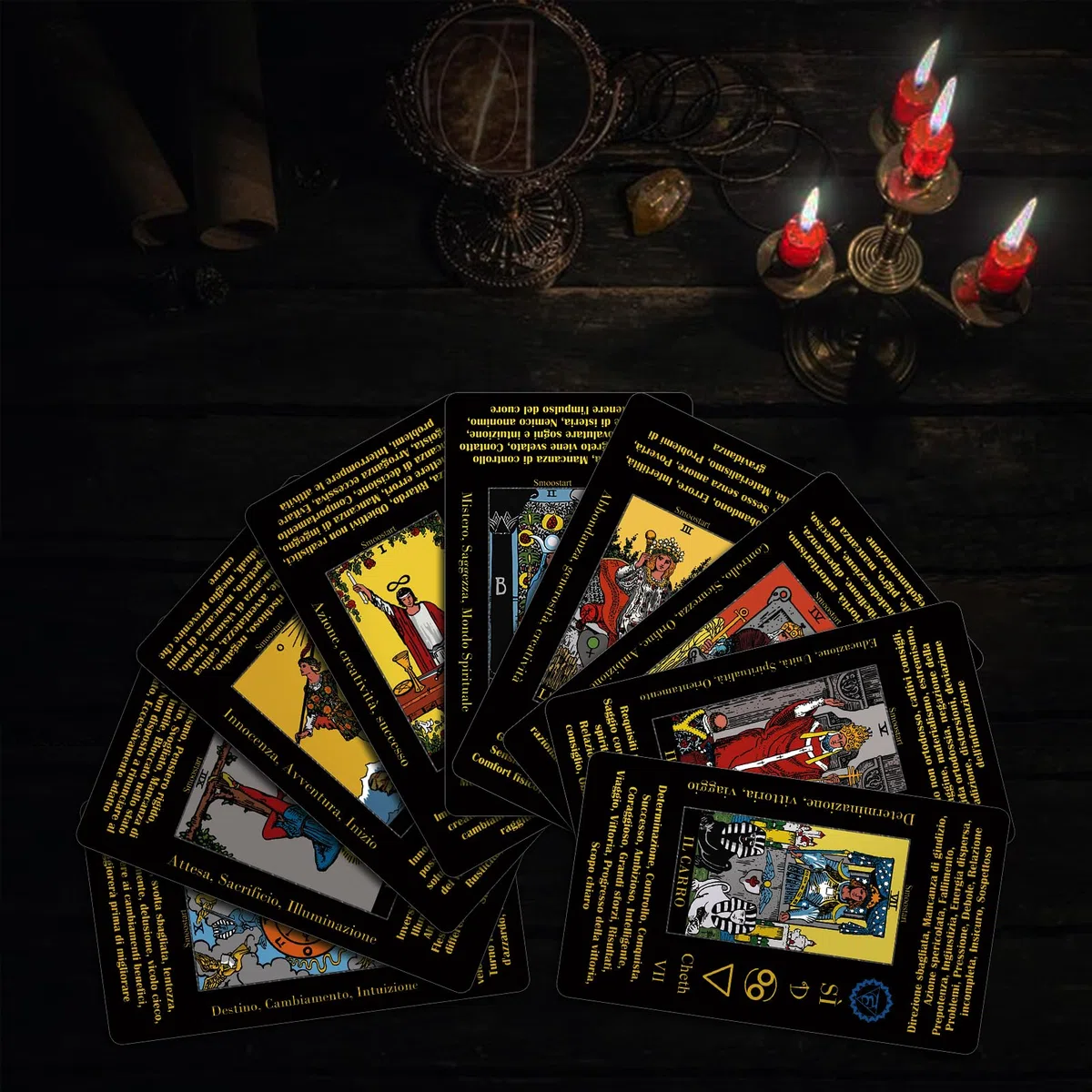 Smoostart Tarocchi Carte Italiano Per Principianti Con Significato, Tarocchi Con Guida Per Principianti, Parole Chiave, Elemento, Pianeta, Zodiaco, Chakra, Sì O No, Tono Musicale, Numerologia