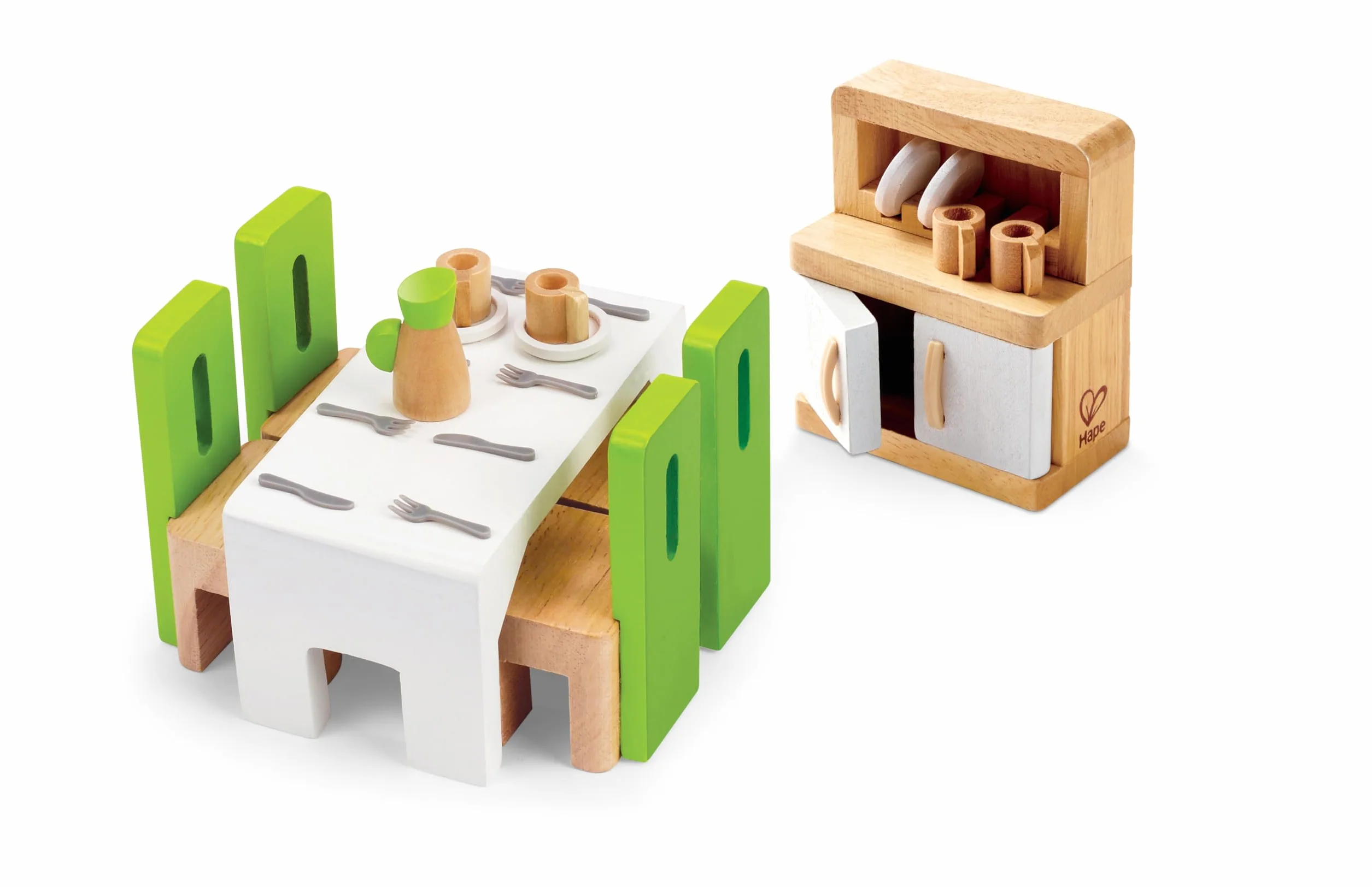 Hape Sala da Pranzo per la casa delle bambole | Mobili in legno in miniatura con piatti e posate | Per gioco di ruolo dai 3 anni