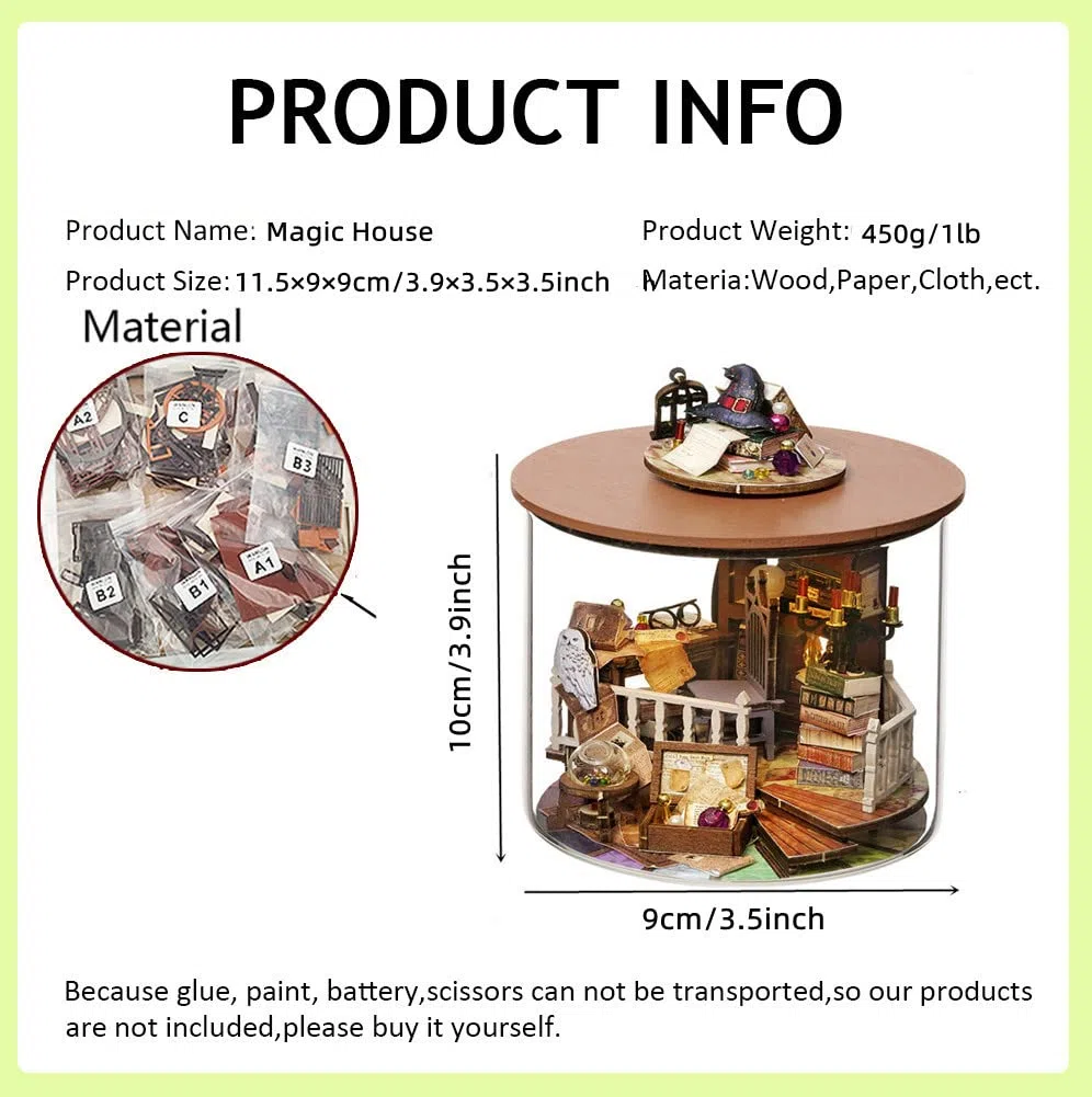 Kit per casa delle bambole in miniatura fai da te, kit per casa delle bambole in legno 3D, casa magica con copertura antipolvere e LED (casa magica)