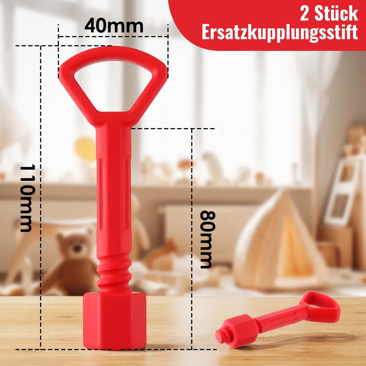 Enhon 2 Stück Ersatzkupplungsstift für Big Bobby Car Classic, Rot Anhängerkupplungsstift, Zubehör für Kinderfahrzeuge, Hochwertiger Kunststoff