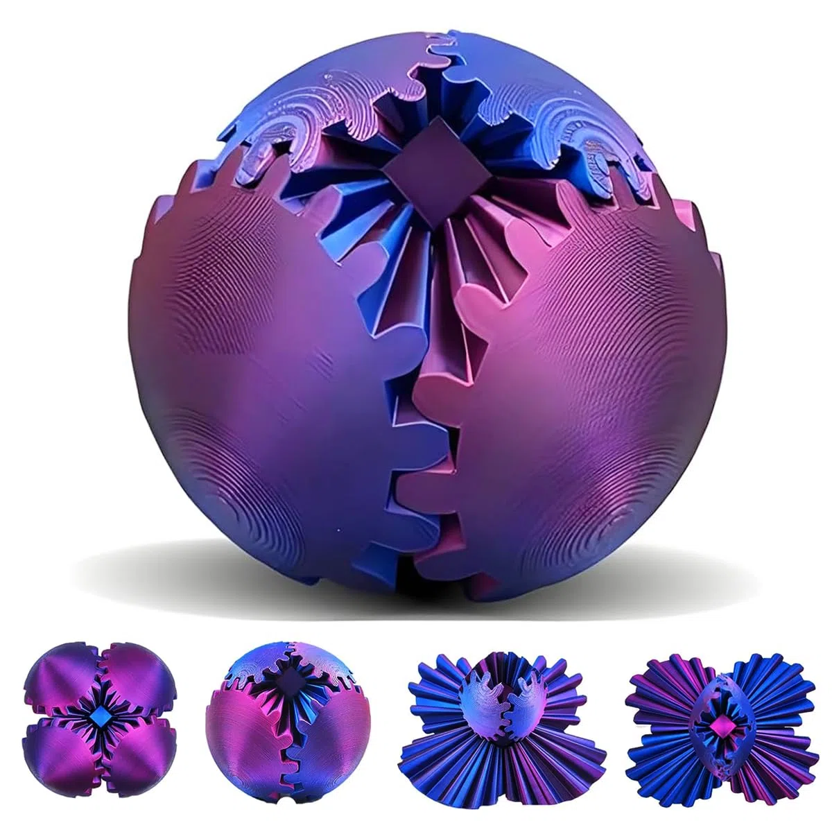 Gear Ball Stampato in 3D, Gearsphere - The Steampunk Whirling Wonder Fidget Gear Spere, Giocattoli Girevoli con Sfera di Torsione, Antistress Giocattoli per Bambini Adulti (Purpola Blu Laser)