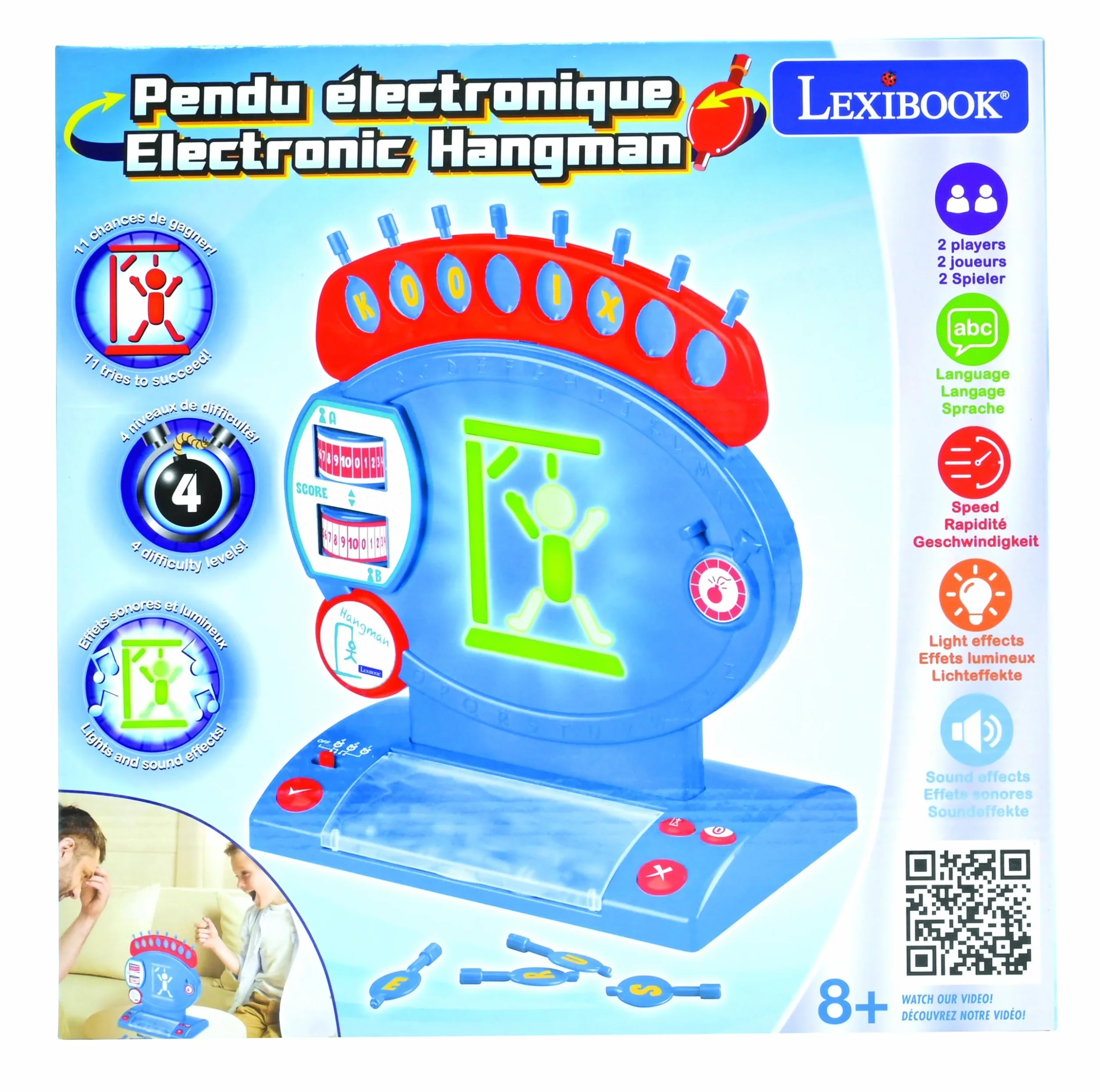 Lexibook L’impiccato elettronico, Gioco da Tavolo per Bambini e Famiglie, ortografia e vocabolario, JG800LXB