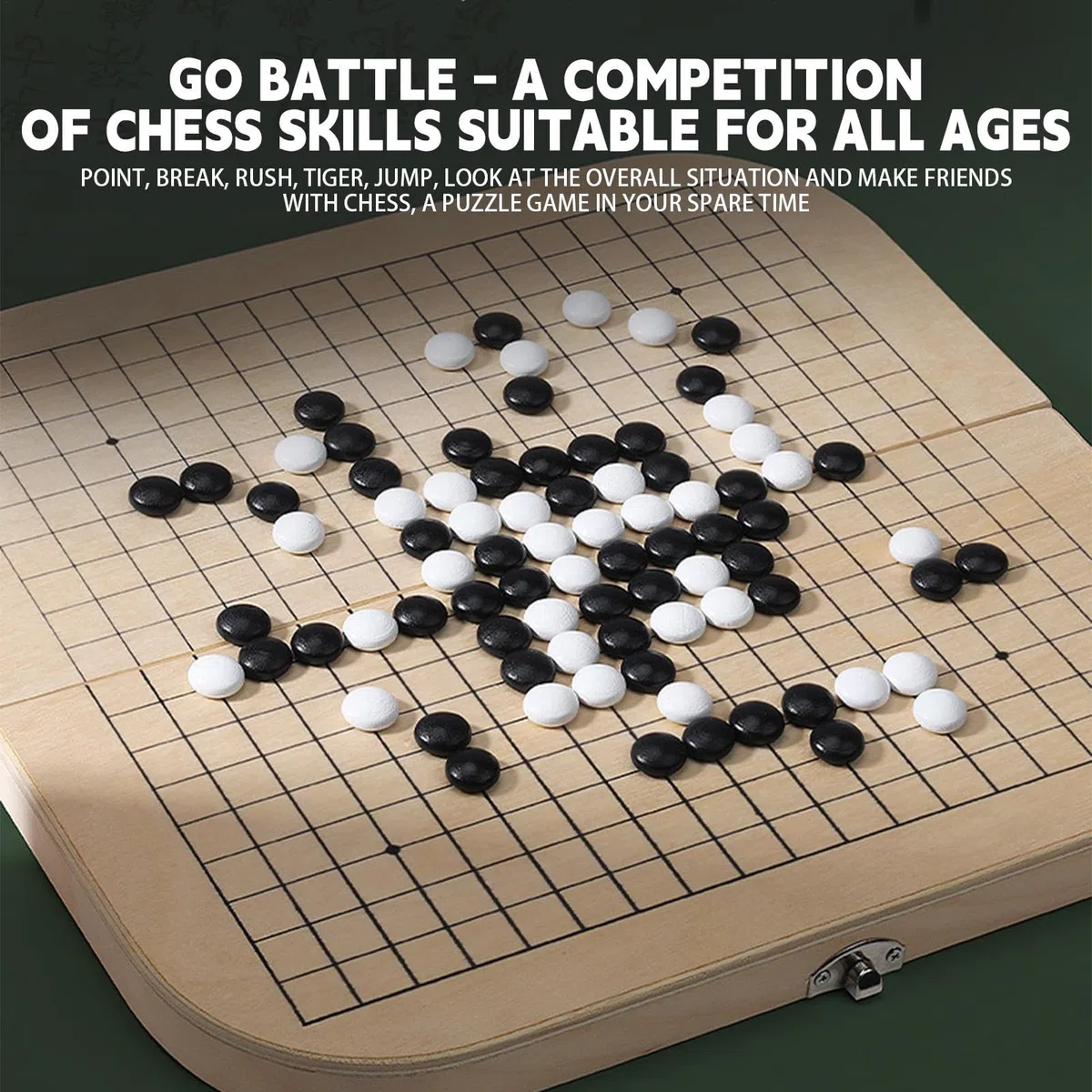 GO Game Set, set premium gomoku pieghevole | Set di scacchi di lusso, gioco da tavolo in legno di strategia classica per principianti, viaggi, regali per bambini, giochi di famiglia