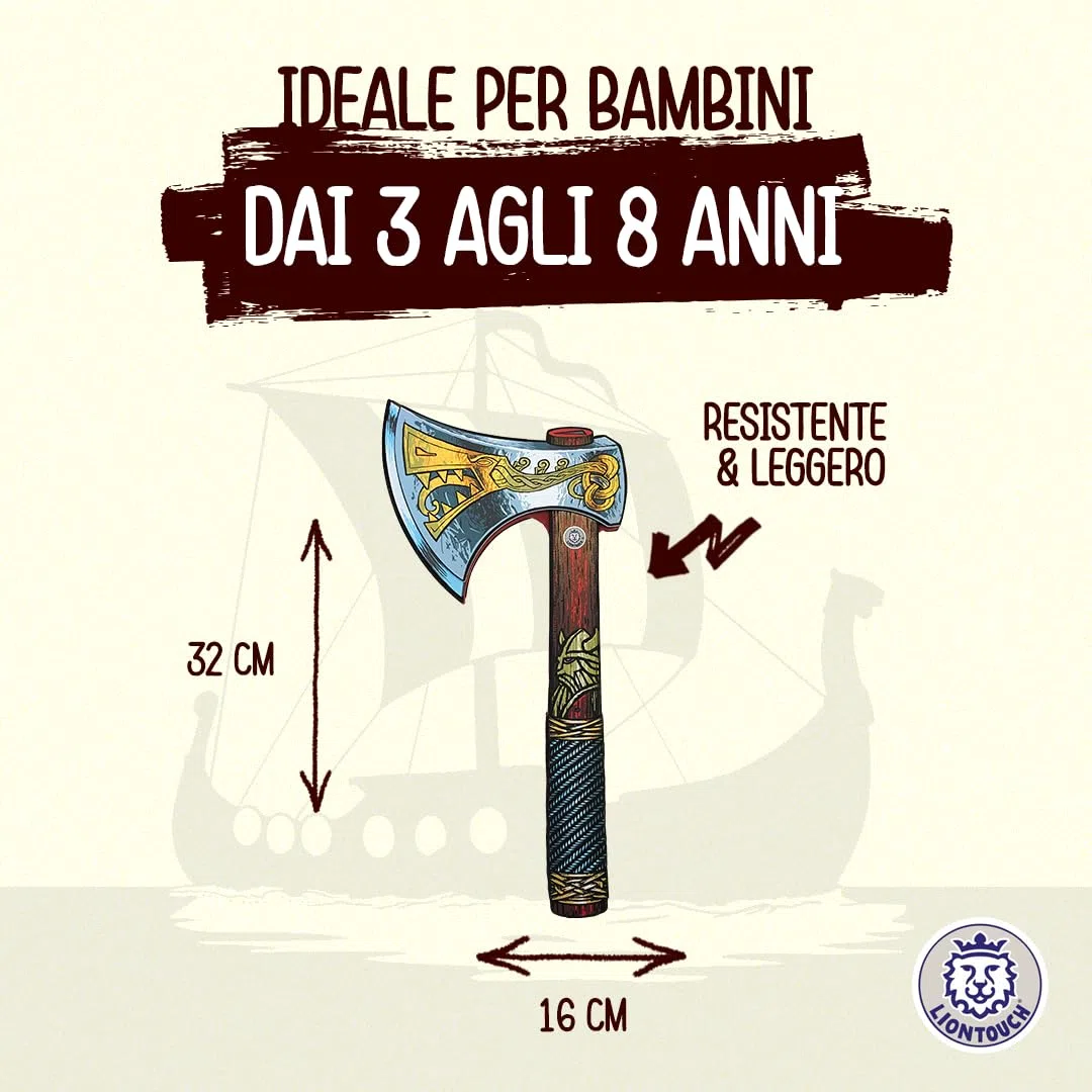 Liontouch - Ascia Vichinga | dai 3+ Anni | Giocattolo Medievale in Gommapiuma di Capo Harald per Piccoli Guerrieri e Giochi da Berserker | Arma Sicura per Costumi e Travestimenti da Bambino