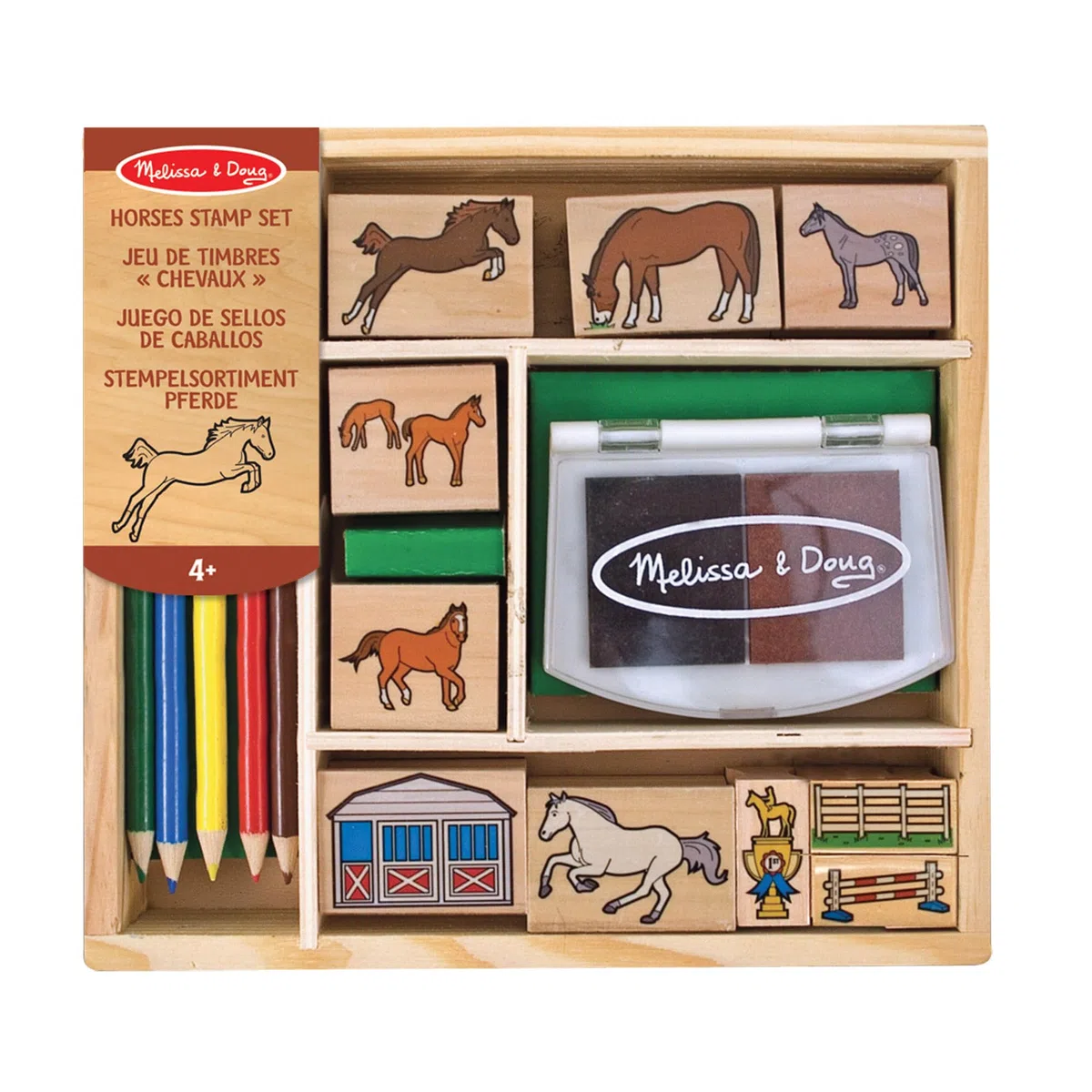 Melissa & Doug Timbri per Bambini - Set Stampi Cavalli in Legno, Lavoretti Creativi, Inchiostro Lavabile, Regalo per Feste, per Bambini, 4+ Anni