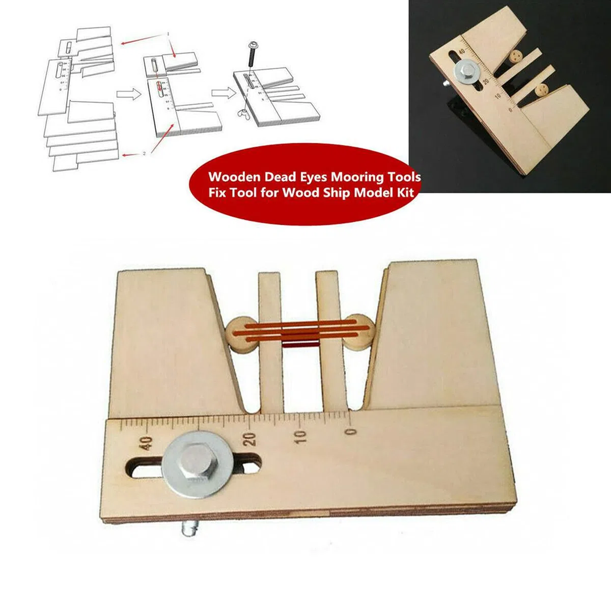 Uadme Kit per Modellismo Navale, Strumento di Ormeggio Ausiliario in Legno Dead Eyes, Regolabile Fix Strumenti di Ormeggio Manuale, Pratico Modello di Nave