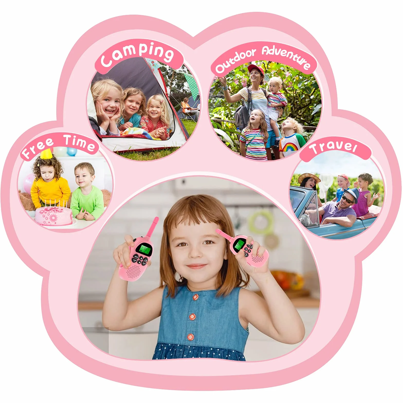 Ushining Walkie Talkie Bambini, 16 Canali Radio Giocattolo a 2 Vie con Torcia LCD Retroilluminata VOX Walkie Talkie Ricaricabile a Lungo Raggio, Regalo per Ragazze e Ragazzi di 3-12 Ann (Blu e Rosa)