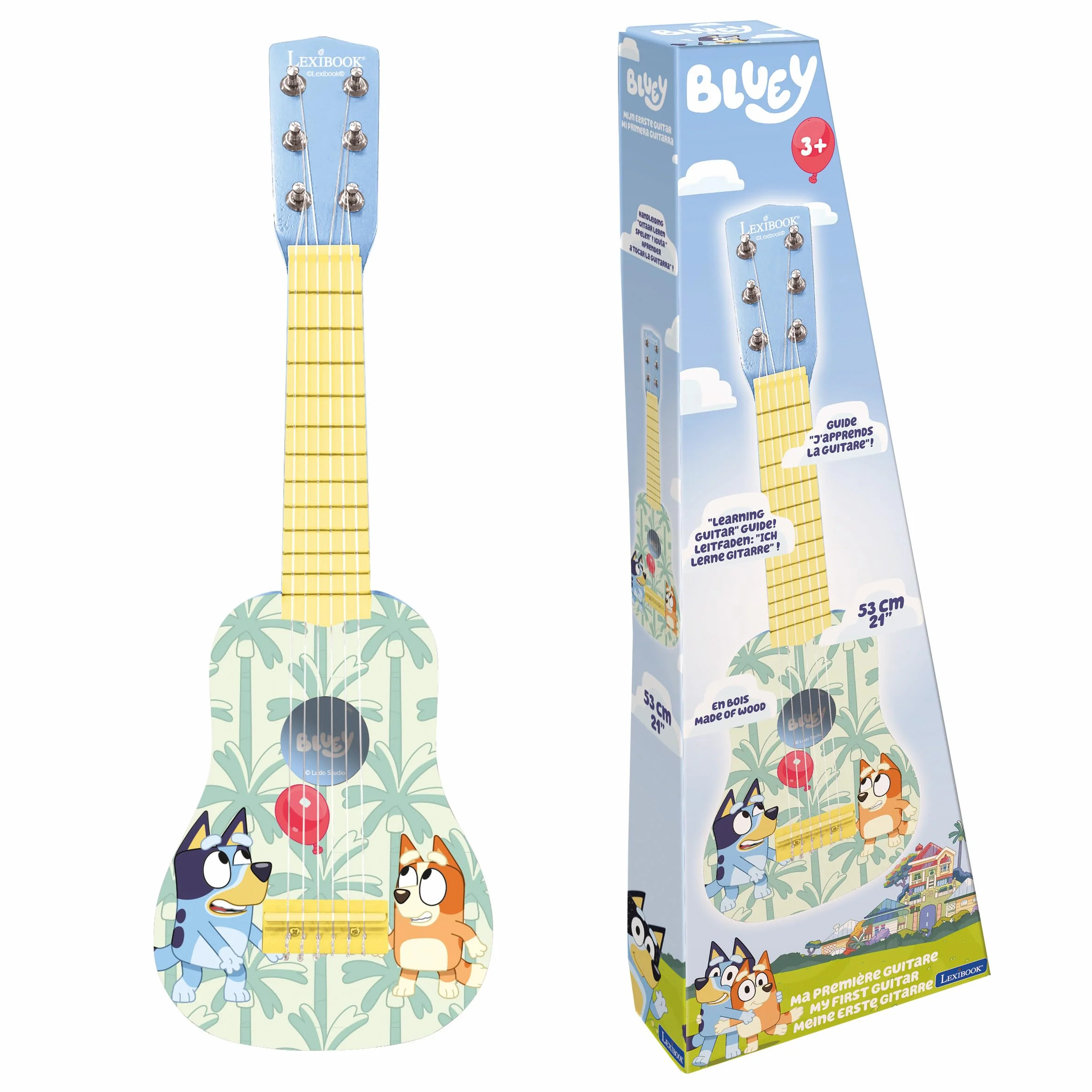 Lexibook, Bluey, La mia Prima Chitarra per Bambini, 6 Corde in Nylon, 53 cm, Guida Inclusa, Blu, K200BYLXB