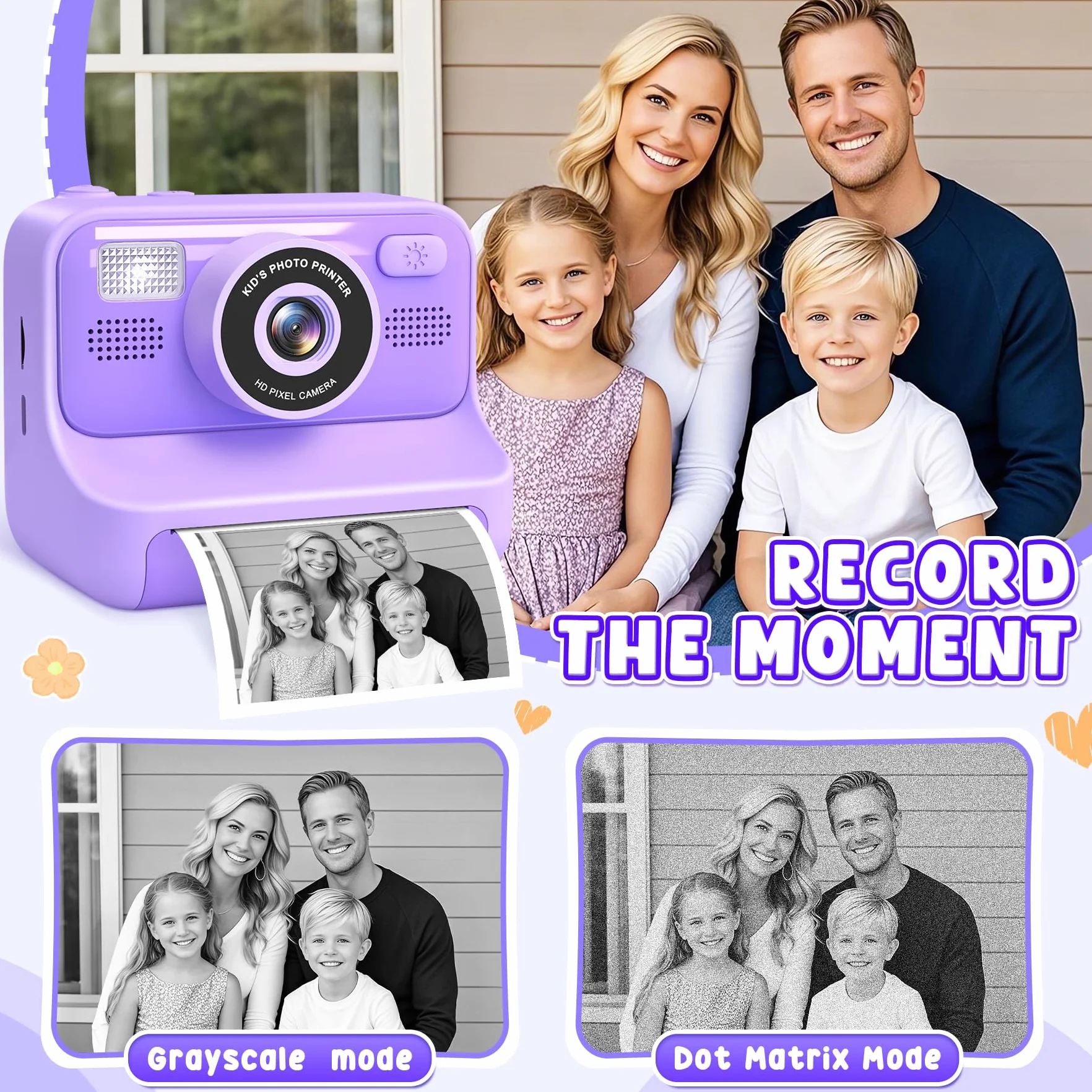 Subtail Fotocamera istantanea per bambini, 1080P, fotocamera istantanea per bambini, fotocamera digitale per selfie con 32 GB, giocattolo di compleanno a partire da 3-12 anni(Viola)