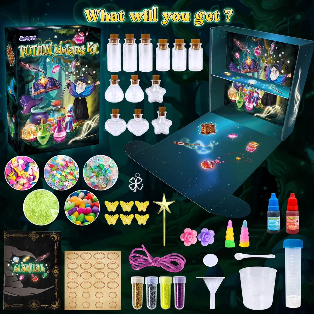 JOPSHEEN Set Pozioni per Bambini - Kit Fai-da-Te con Effetti Frizzanti e Colorati, Perfetto per Esperimenti Magici e Attività Creative - Regalo Originale per Piccoli Scienziati