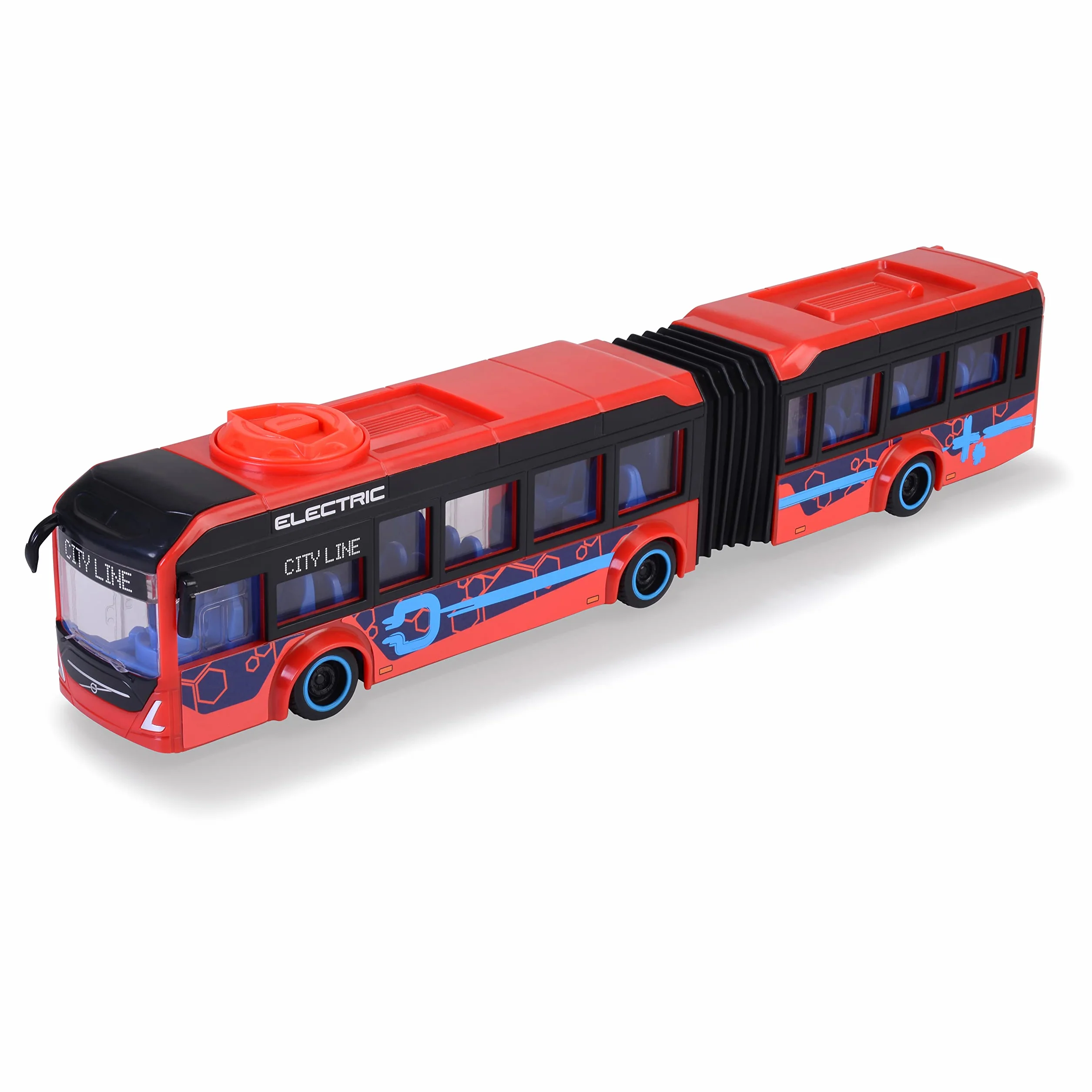 Dickie Autobus Volvo City Doppio 40 cm, Autobus Urbano con funzione di sterzo, apertura porte e licenza ufficiale Volvo (203747015)
